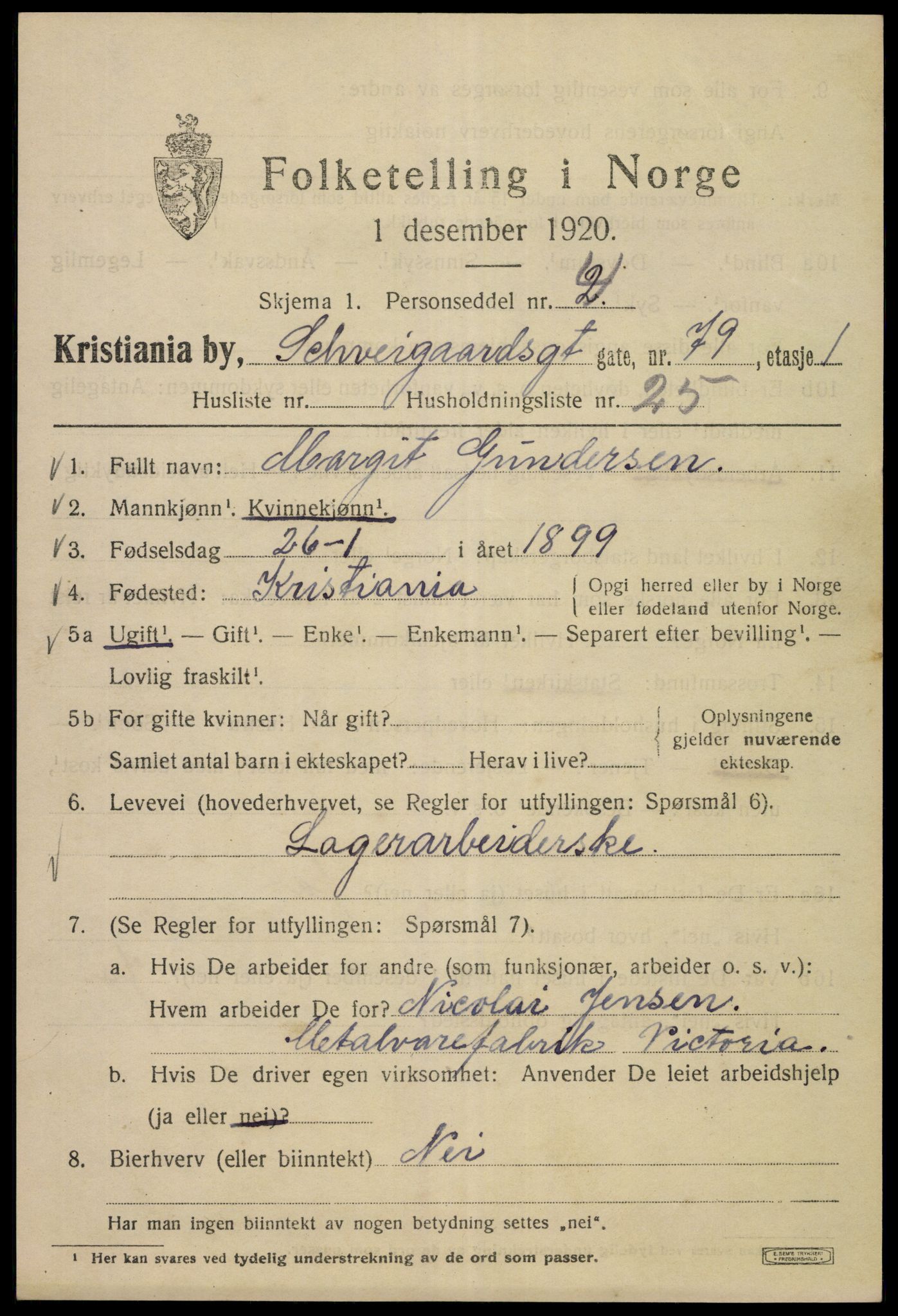 SAO, Folketelling 1920 for 0301 Kristiania kjøpstad, 1920, s. 496955