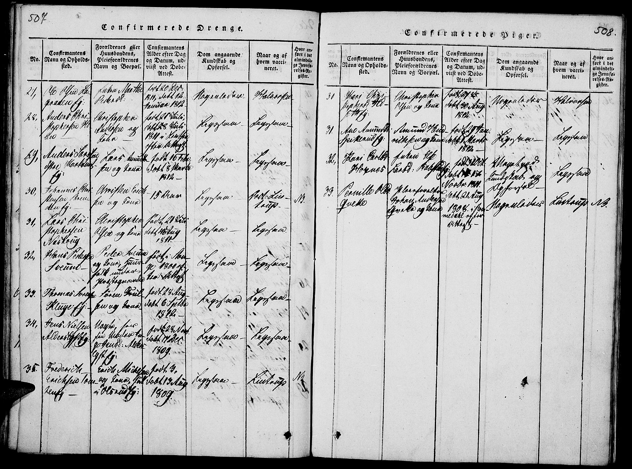 Vang prestekontor, Hedmark, SAH/PREST-008/H/Ha/Haa/L0008: Ministerialbok nr. 8, 1815-1826, s. 507-508