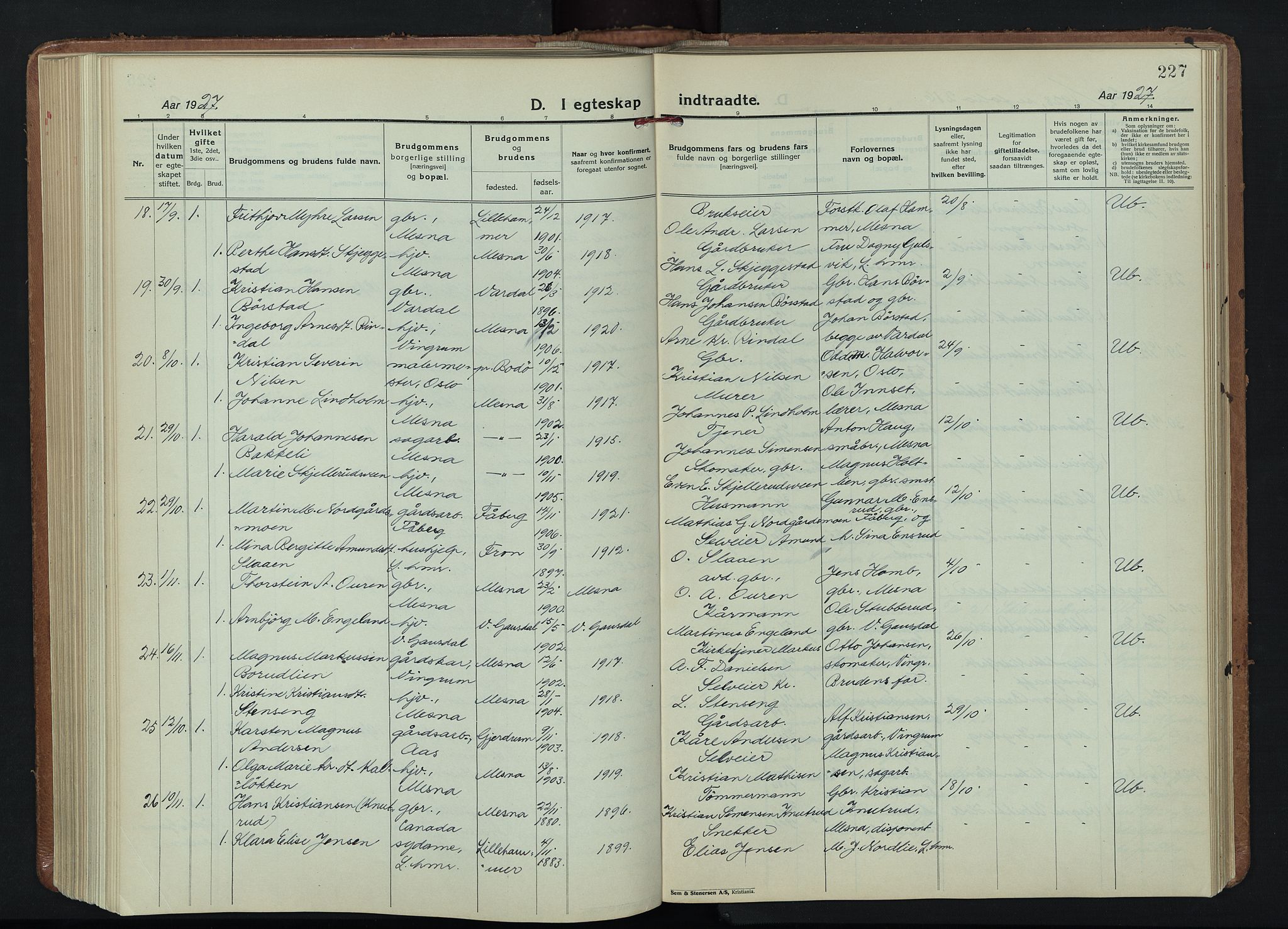 Fåberg prestekontor, SAH/PREST-086/H/Ha/Hab/L0015: Klokkerbok nr. 15, 1924-1949, s. 227