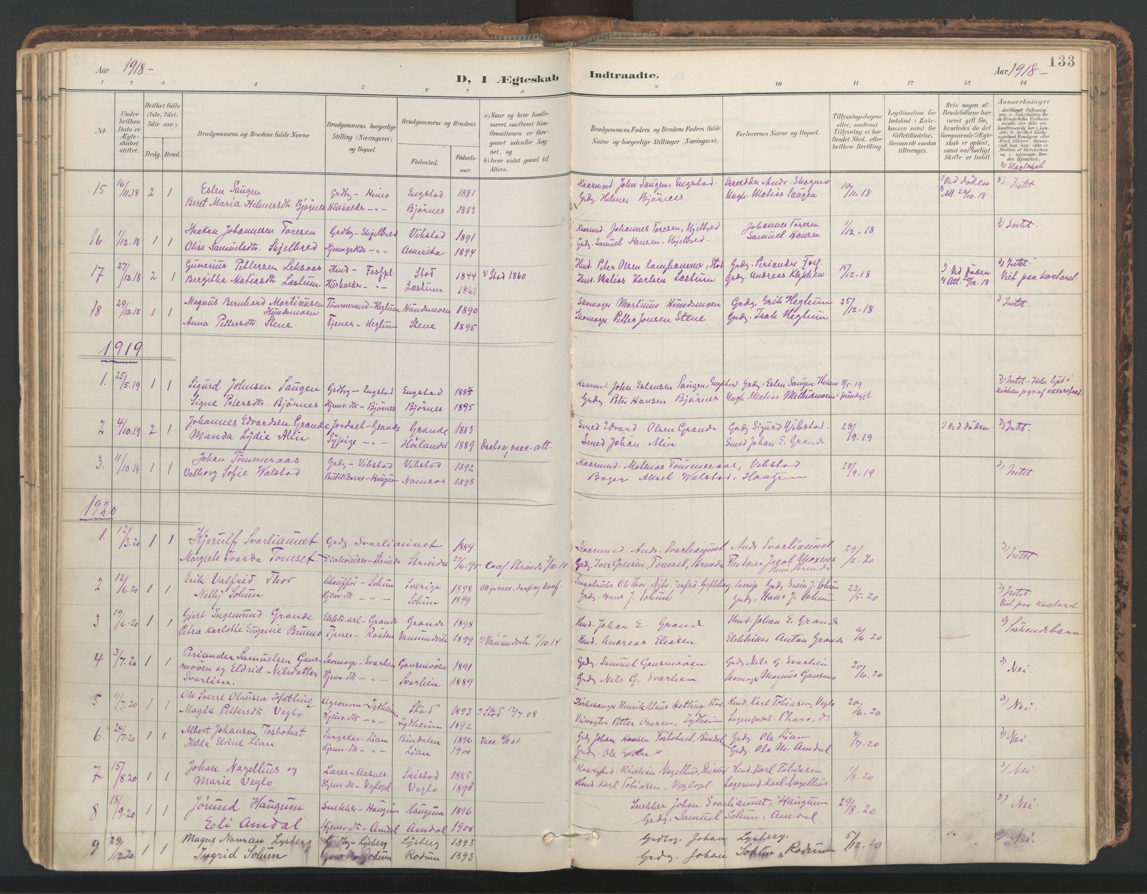 Ministerialprotokoller, klokkerbøker og fødselsregistre - Nord-Trøndelag, AV/SAT-A-1458/764/L0556: Ministerialbok nr. 764A11, 1897-1924, s. 133