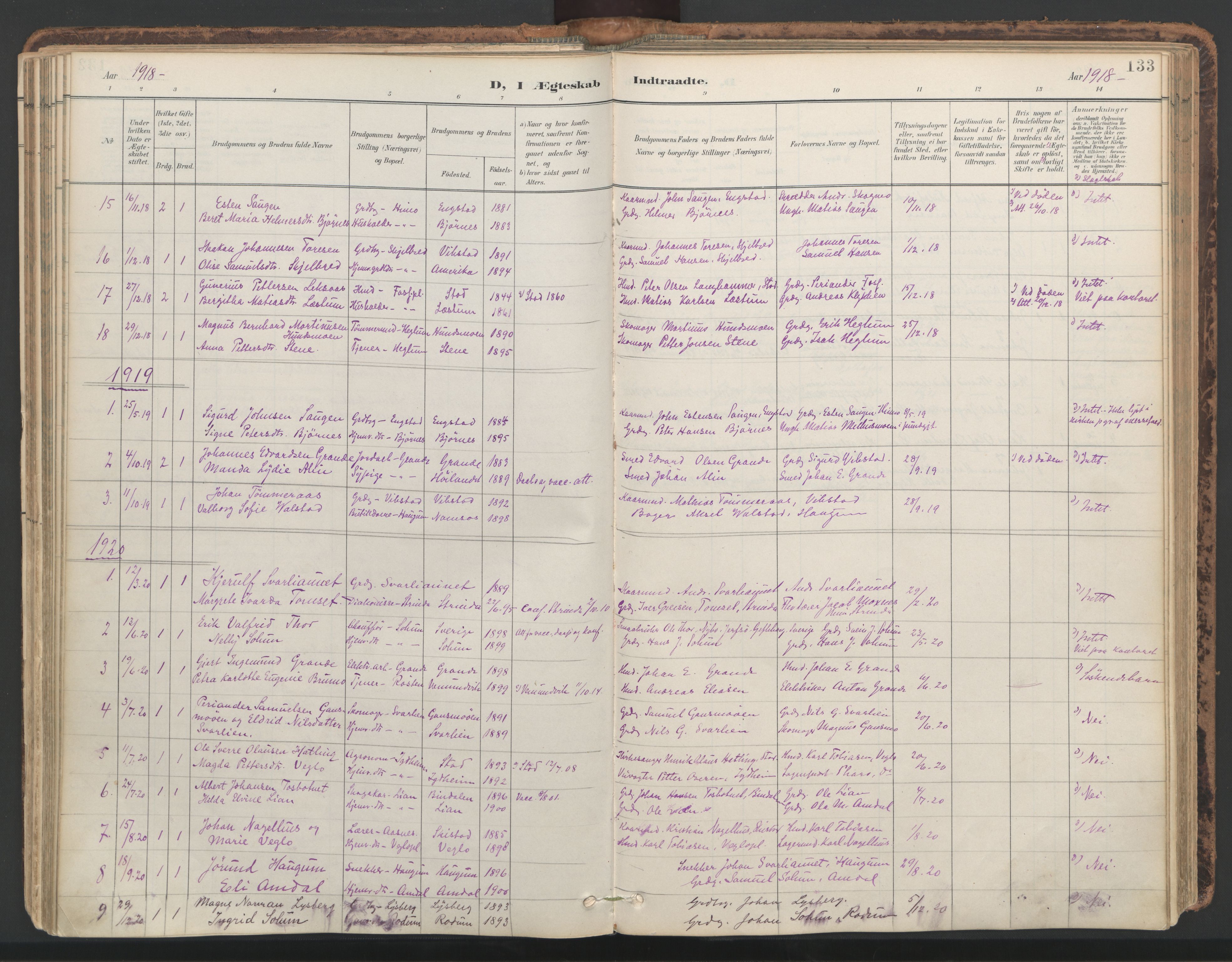 Ministerialprotokoller, klokkerbøker og fødselsregistre - Nord-Trøndelag, SAT/A-1458/764/L0556: Ministerialbok nr. 764A11, 1897-1924, s. 133