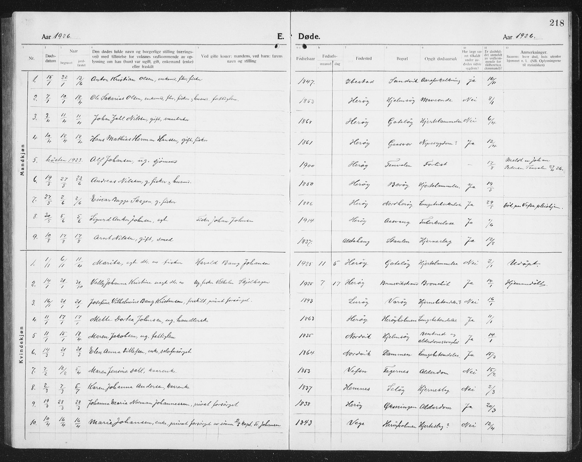 Ministerialprotokoller, klokkerbøker og fødselsregistre - Nordland, SAT/A-1459/834/L0517: Klokkerbok nr. 834C07, 1919-1939, s. 218