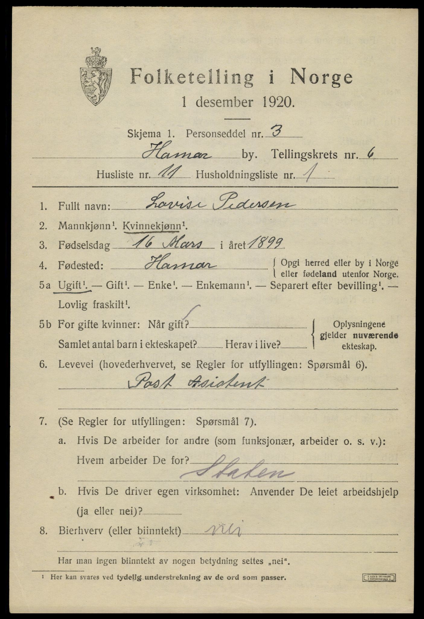 SAH, Folketelling 1920 for 0401 Hamar kjøpstad, 1920, s. 11273