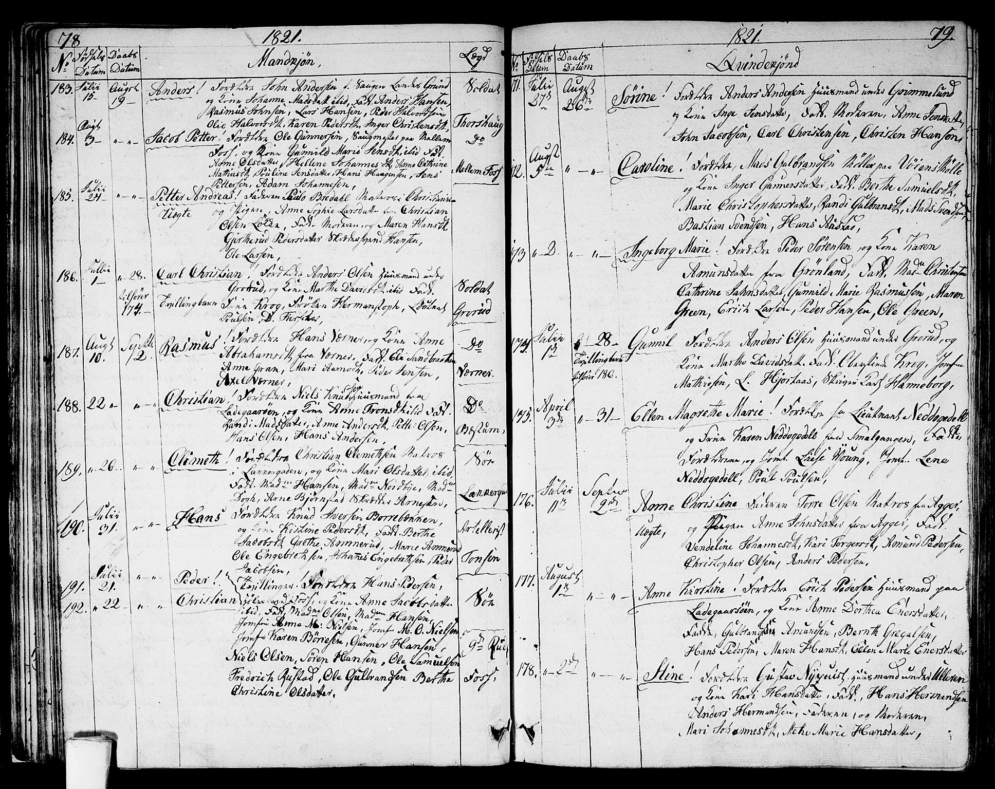 Aker prestekontor kirkebøker, AV/SAO-A-10861/G/L0004: Klokkerbok nr. 4, 1819-1829, s. 78-79