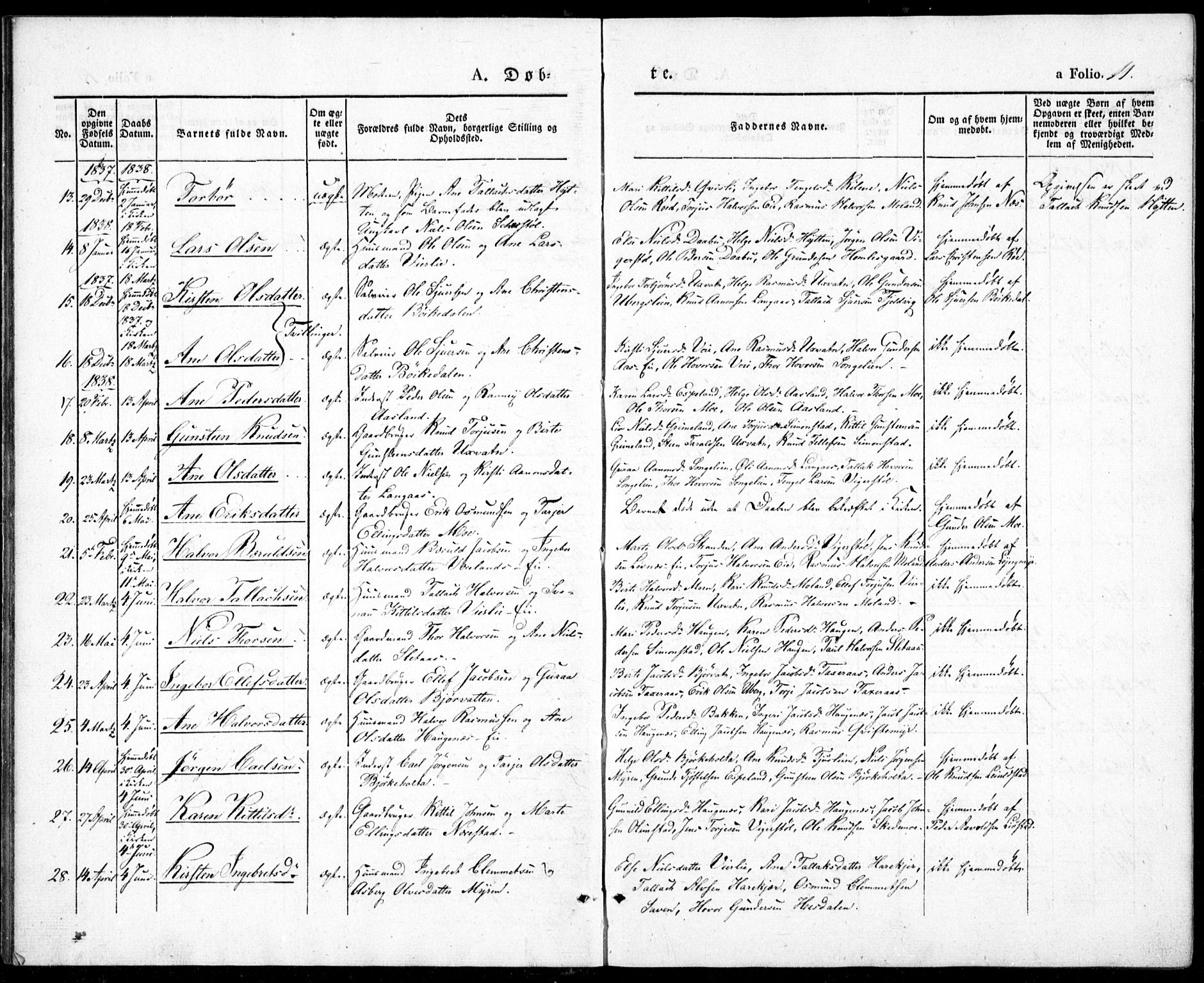 Gjerstad sokneprestkontor, SAK/1111-0014/F/Fa/Fab/L0002: Ministerialbok nr. A 2, 1835-1852, s. 11