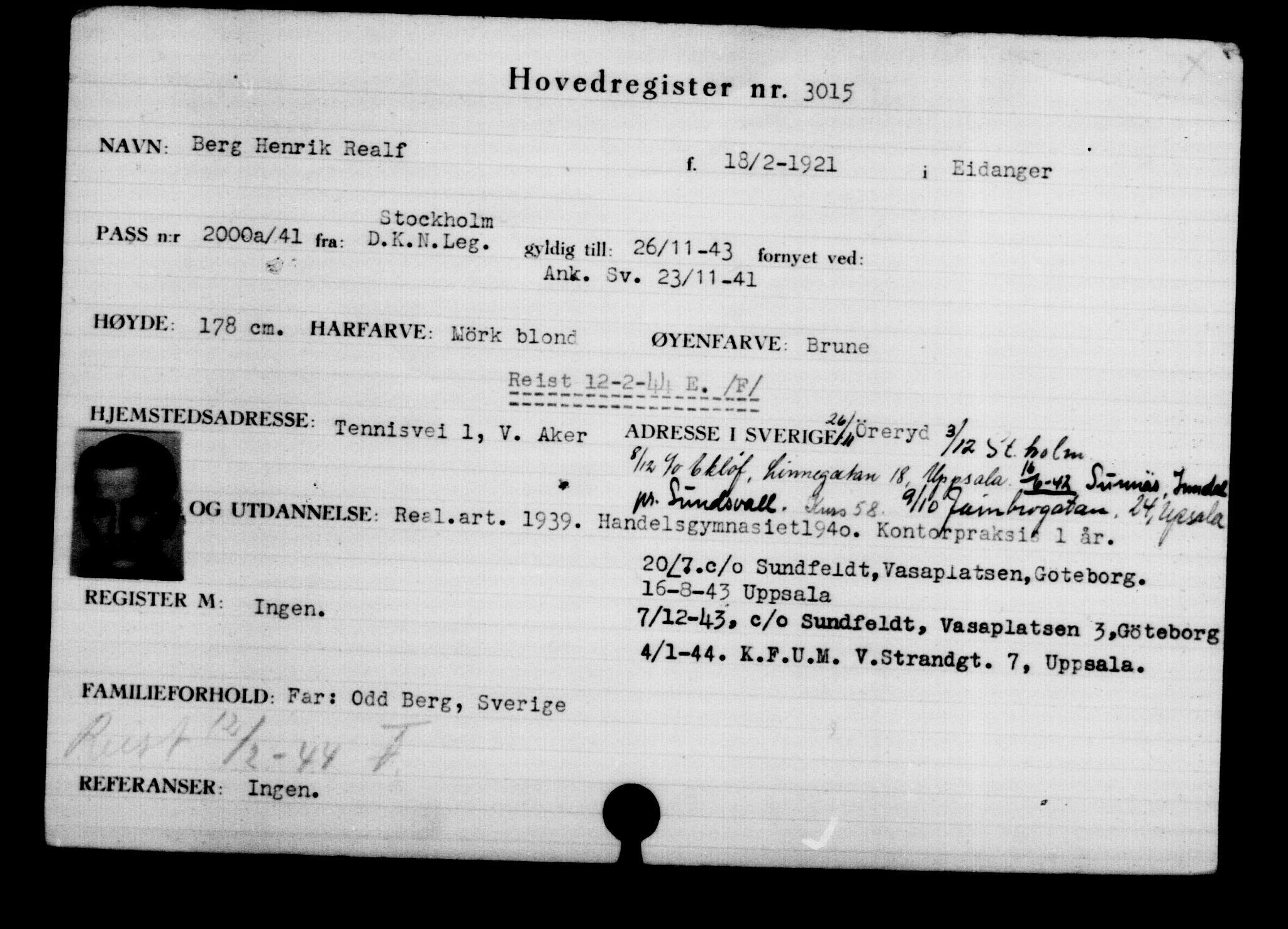 Utenriksstasjonene, Legasjonen i Stockholm, Flyktningkontoret, AV/RA-S-6753/V/Va/L0003: Kjesäterkartoteket, flyktninger med registreringsnr. 2001-3495, 1940-1945, s. 1436