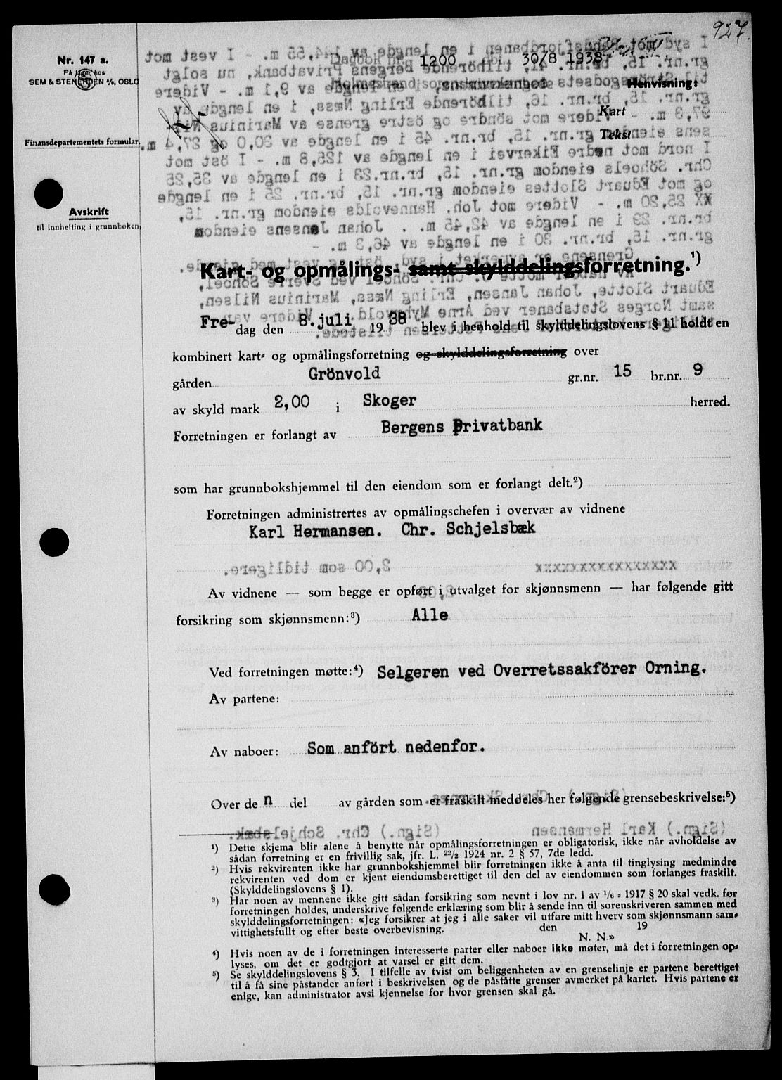 Holmestrand sorenskriveri, SAKO/A-67/G/Ga/Gaa/L0049: Pantebok nr. A-49, 1937-1938, Dagboknr: 1200/1938