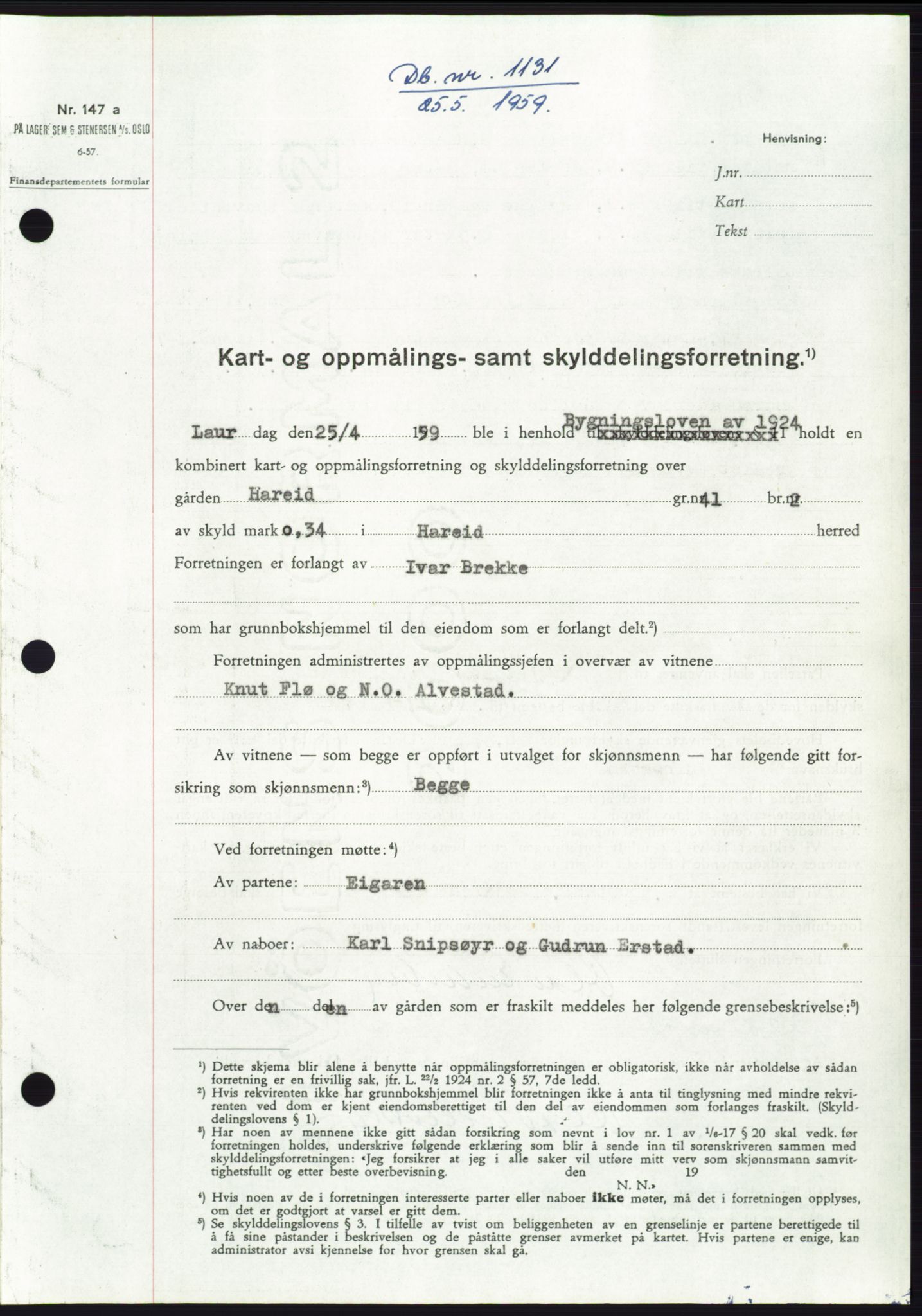 Søre Sunnmøre sorenskriveri, SAT/A-4122/1/2/2C/L0112: Pantebok nr. 38A, 1959-1959, Dagboknr: 1131/1959