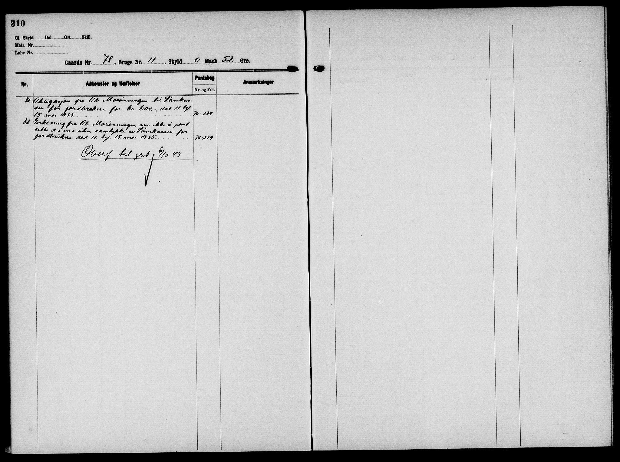 Solør tingrett, AV/SAH-TING-008/H/Ha/Hak/L0006: Panteregister nr. VI, 1900-1935, s. 310