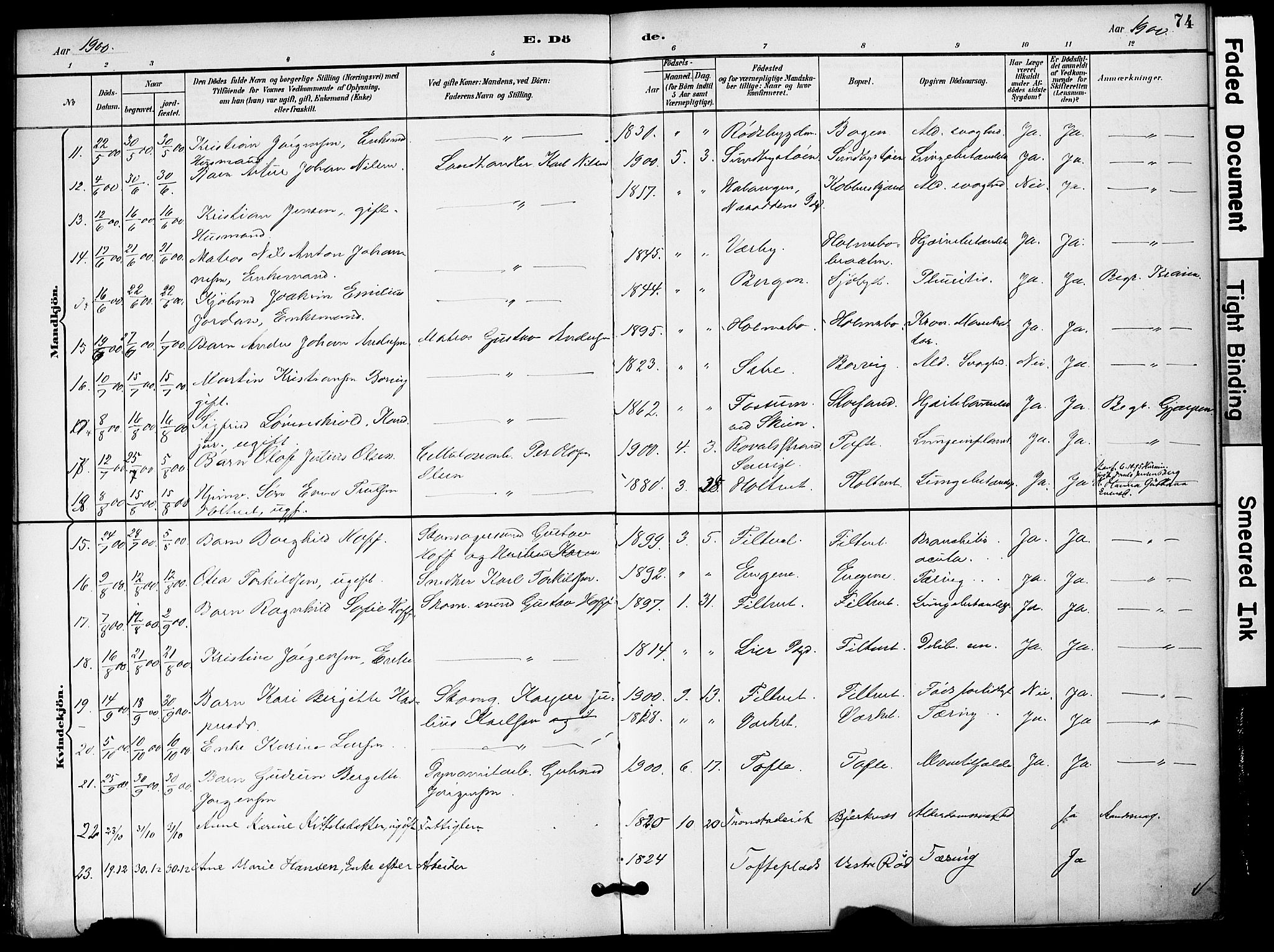 Hurum kirkebøker, AV/SAKO-A-229/G/Ga/L0003: Klokkerbok nr. I 3, 1893-1910, s. 74