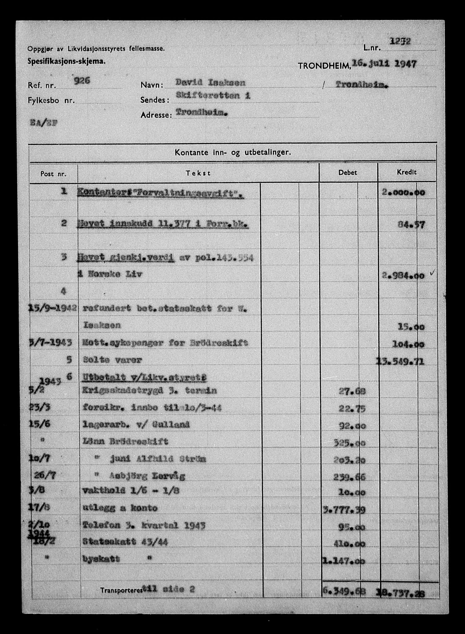 Justisdepartementet, Tilbakeføringskontoret for inndratte formuer, AV/RA-S-1564/H/Hc/Hca/L0896: --, 1945-1947, s. 485