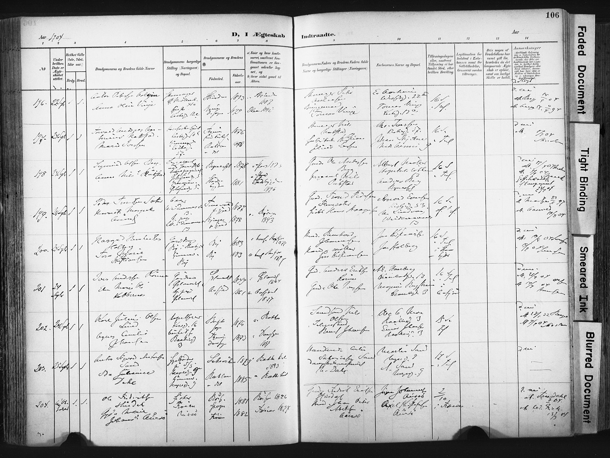 Ministerialprotokoller, klokkerbøker og fødselsregistre - Sør-Trøndelag, SAT/A-1456/604/L0201: Ministerialbok nr. 604A21, 1901-1911, s. 106