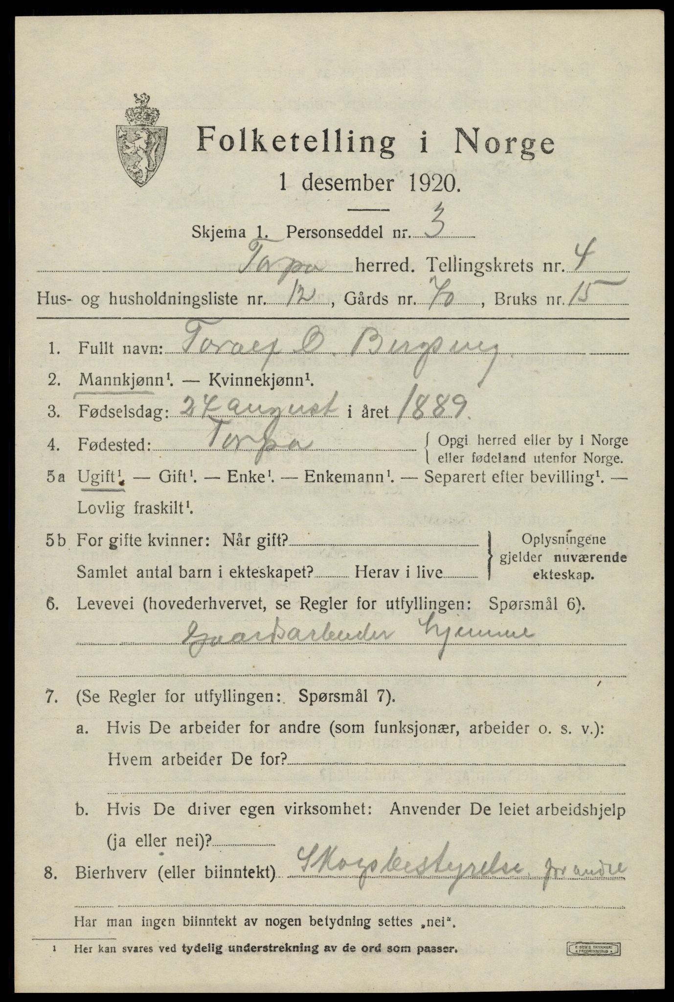 SAH, Folketelling 1920 for 0539 Torpa herred, 1920, s. 3113