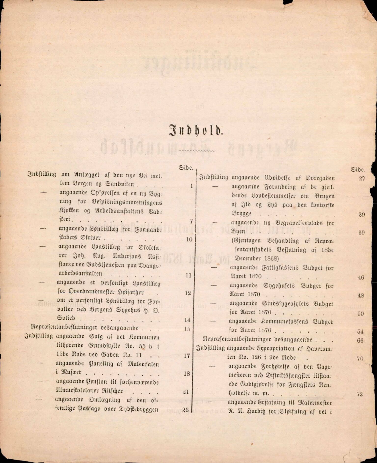 Bergen kommune. Formannskapet, BBA/A-0003/Ad/L0025: Bergens Kommuneforhandlinger, 1870