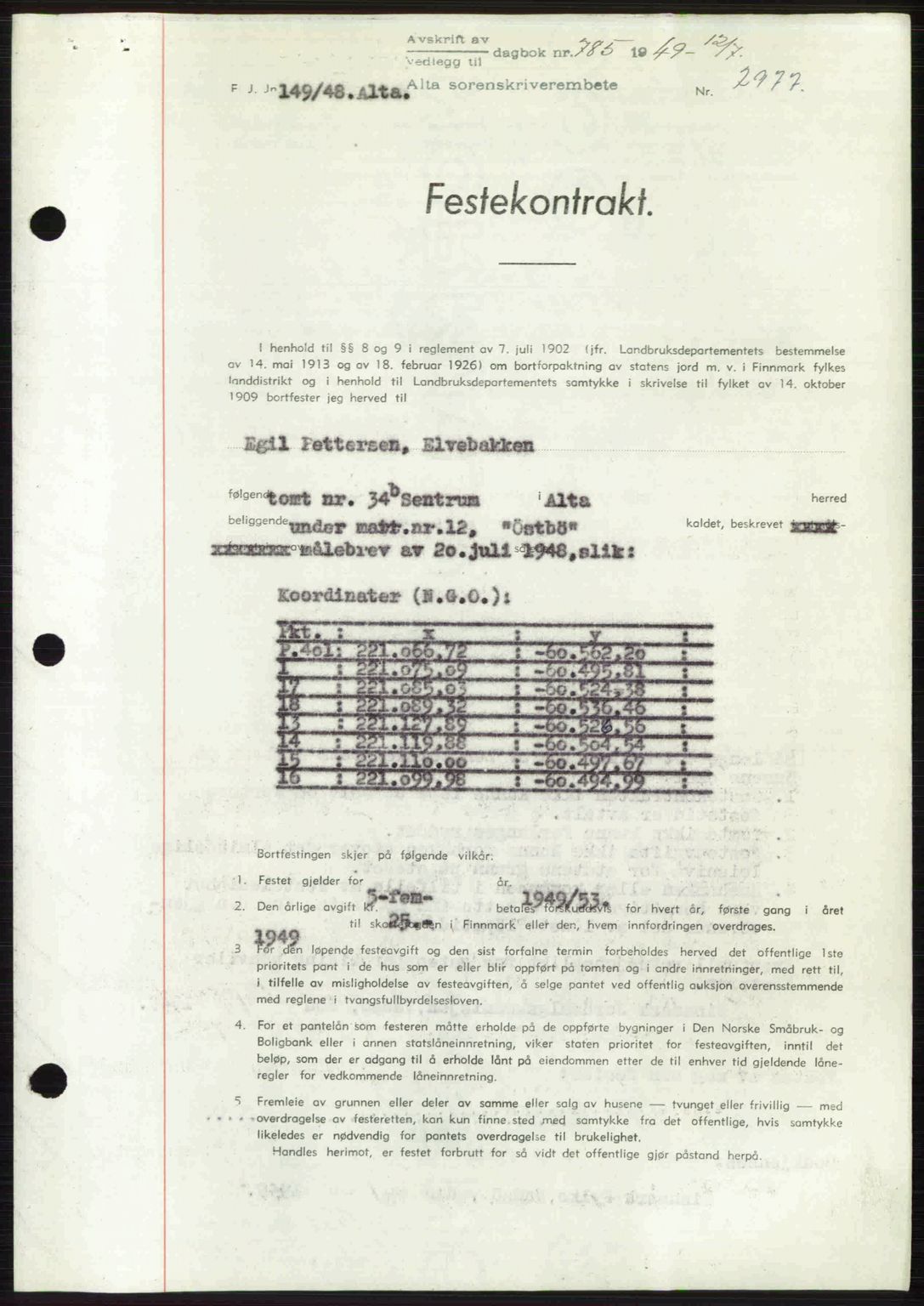 Alta fogderi/sorenskriveri, SATØ/SATØ-5/1/K/Kd/L0037pantebok: Pantebok nr. 39-40, 1948-1949, Dagboknr: 785/1949