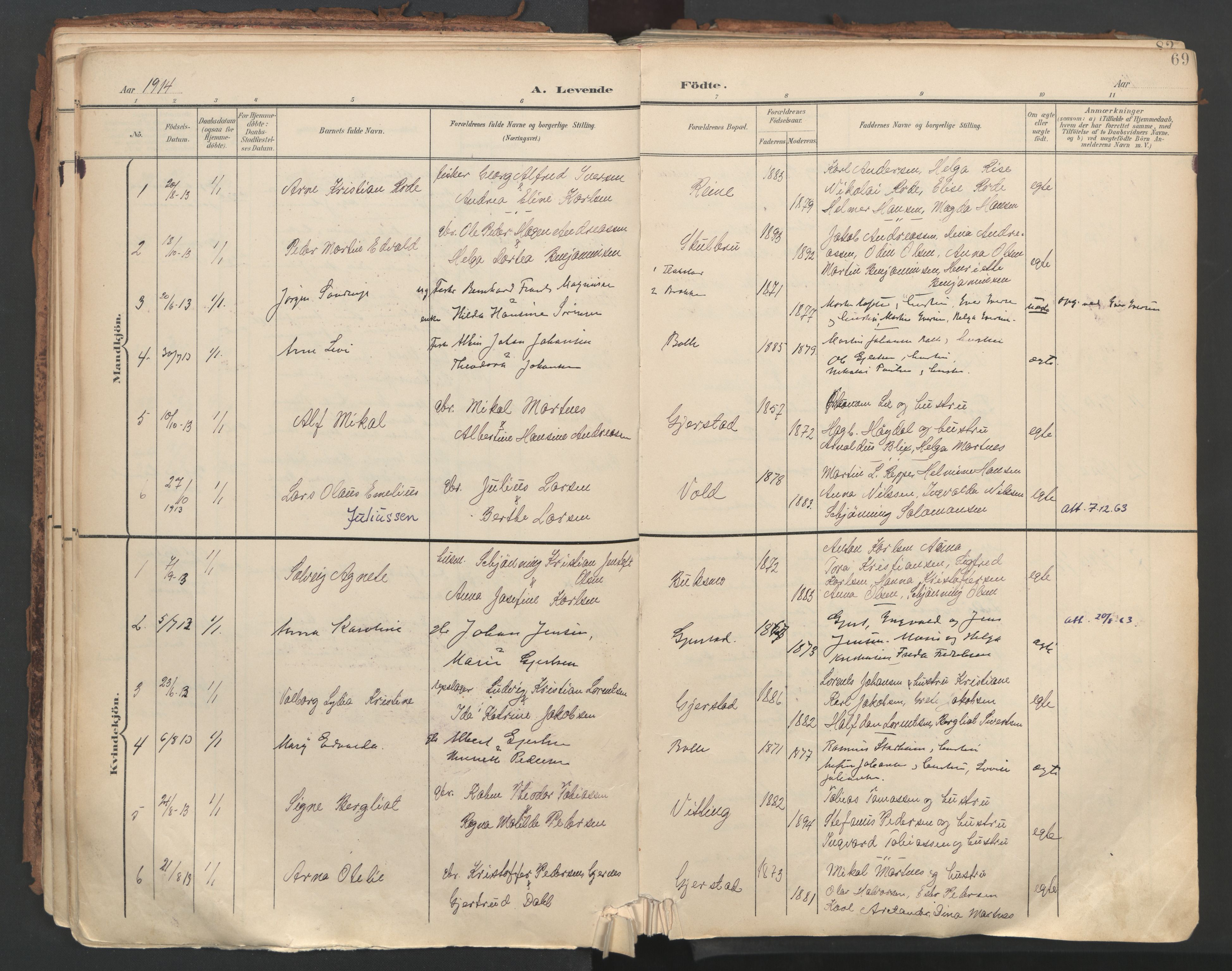 Ministerialprotokoller, klokkerbøker og fødselsregistre - Nordland, AV/SAT-A-1459/881/L1154: Ministerialbok nr. 881A07, 1907-1918, s. 69