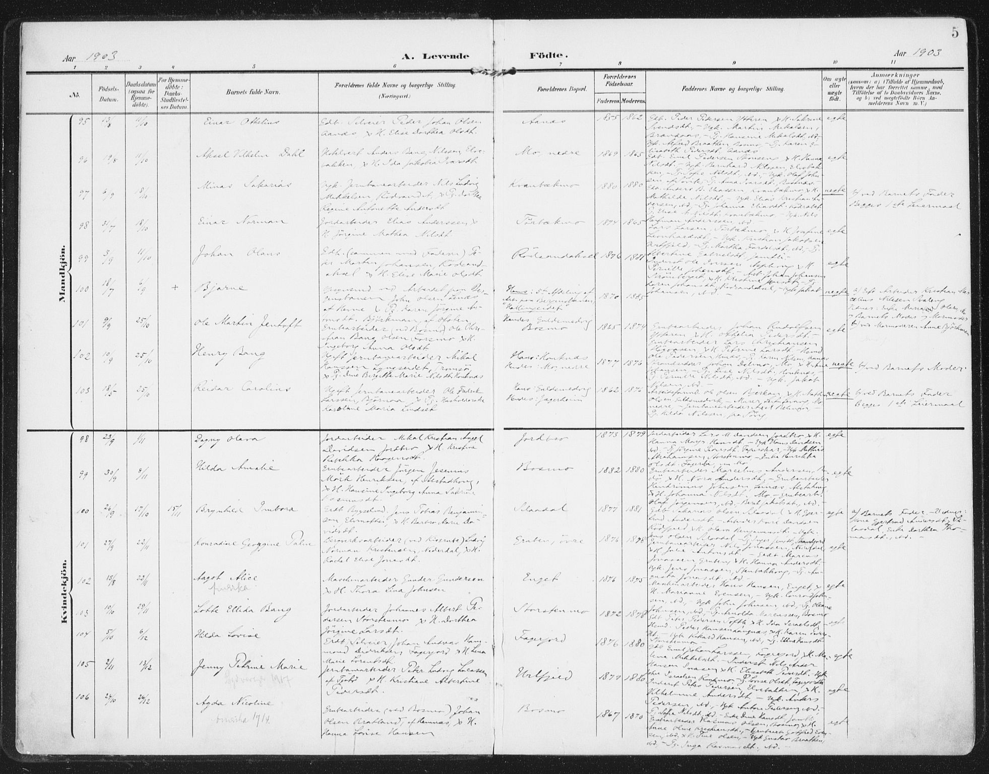 Ministerialprotokoller, klokkerbøker og fødselsregistre - Nordland, SAT/A-1459/827/L0402: Ministerialbok nr. 827A14, 1903-1912, s. 5