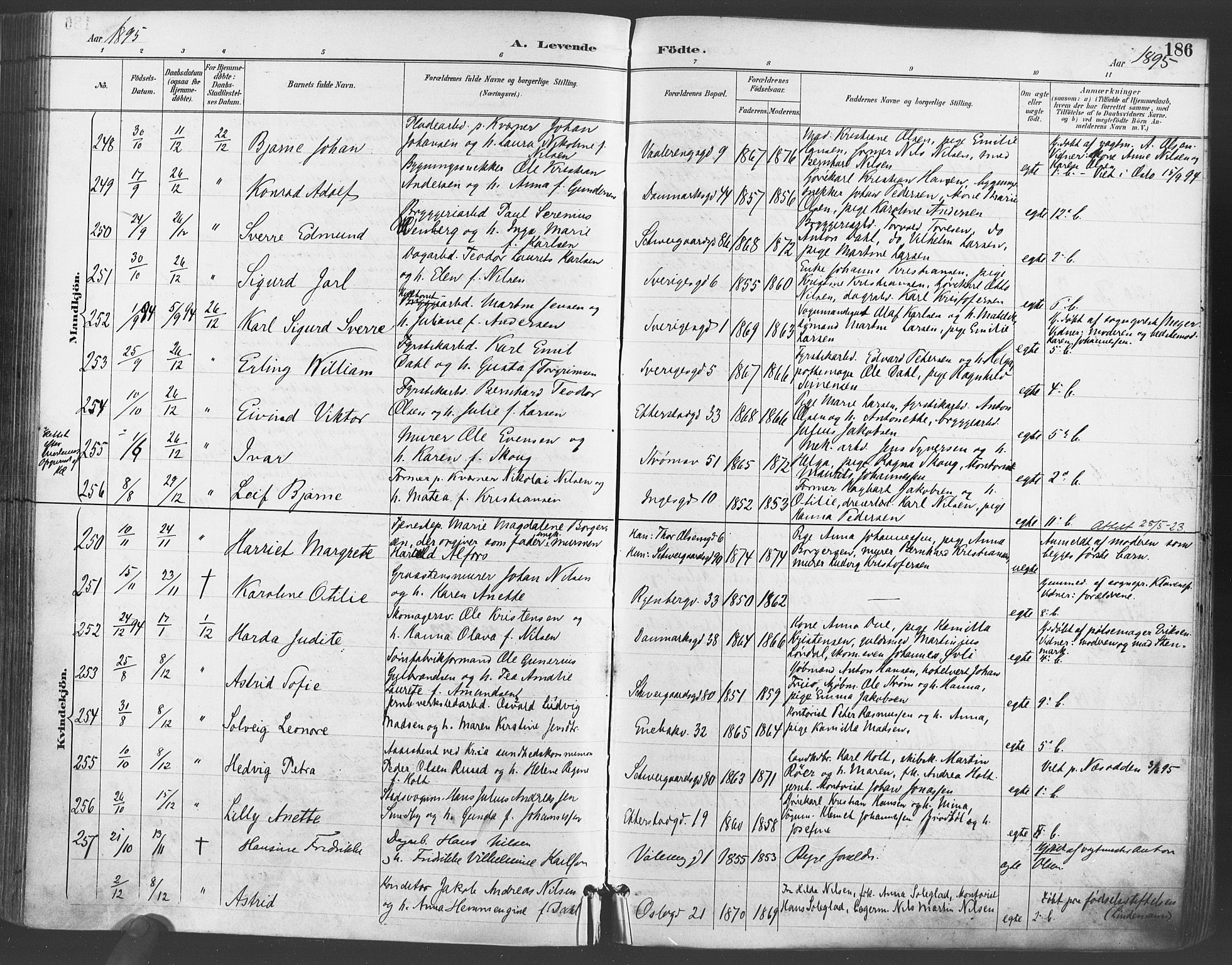 Gamlebyen prestekontor Kirkebøker, AV/SAO-A-10884/F/Fa/L0007: Ministerialbok nr. 7, 1889-1899, s. 186