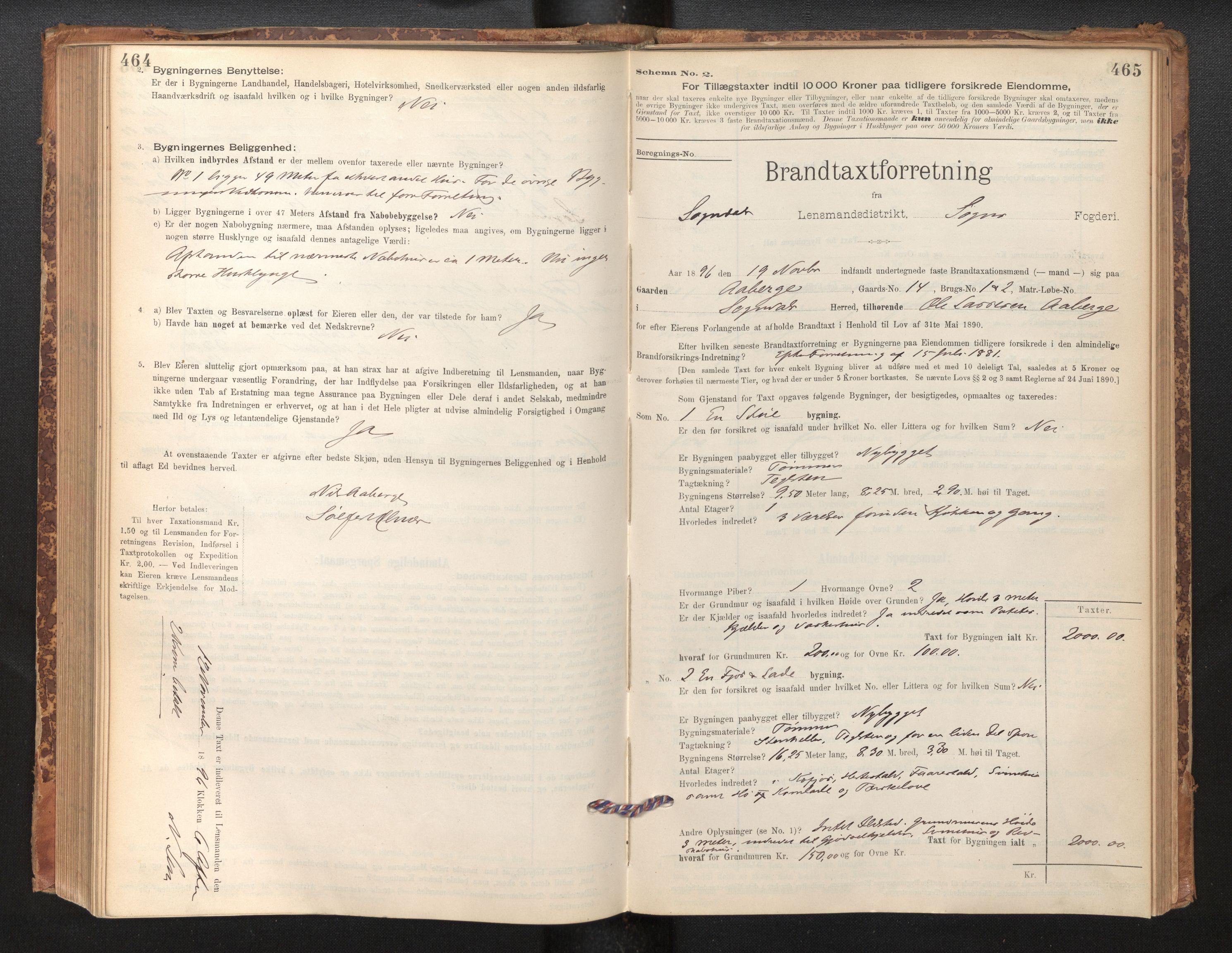 Lensmannen i Sogndal, AV/SAB-A-29901/0012/L0008: Branntakstprotokoll, skjematakst, 1895-1906, s. 464-465