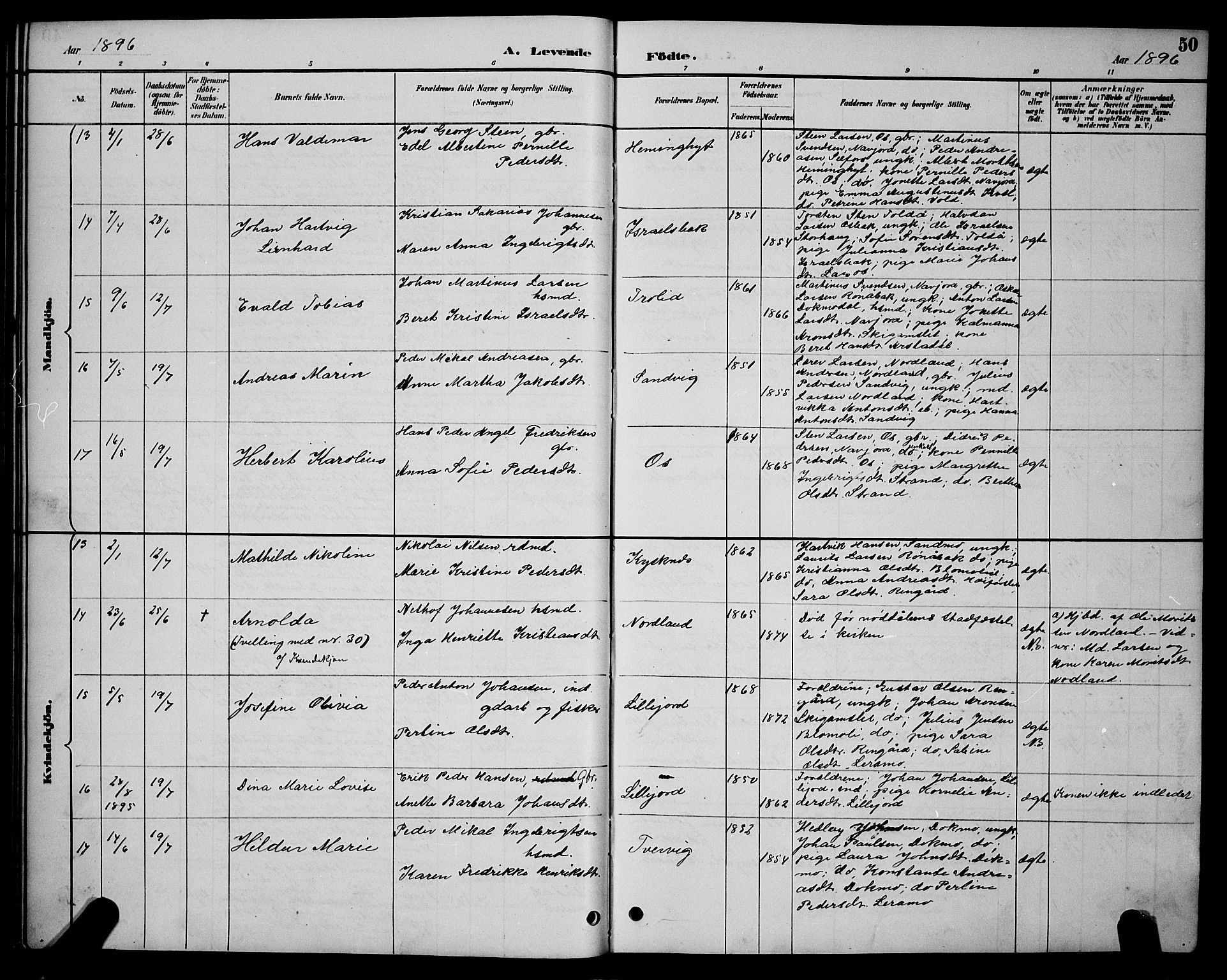 Ministerialprotokoller, klokkerbøker og fødselsregistre - Nordland, AV/SAT-A-1459/846/L0654: Klokkerbok nr. 846C04, 1887-1901, s. 50