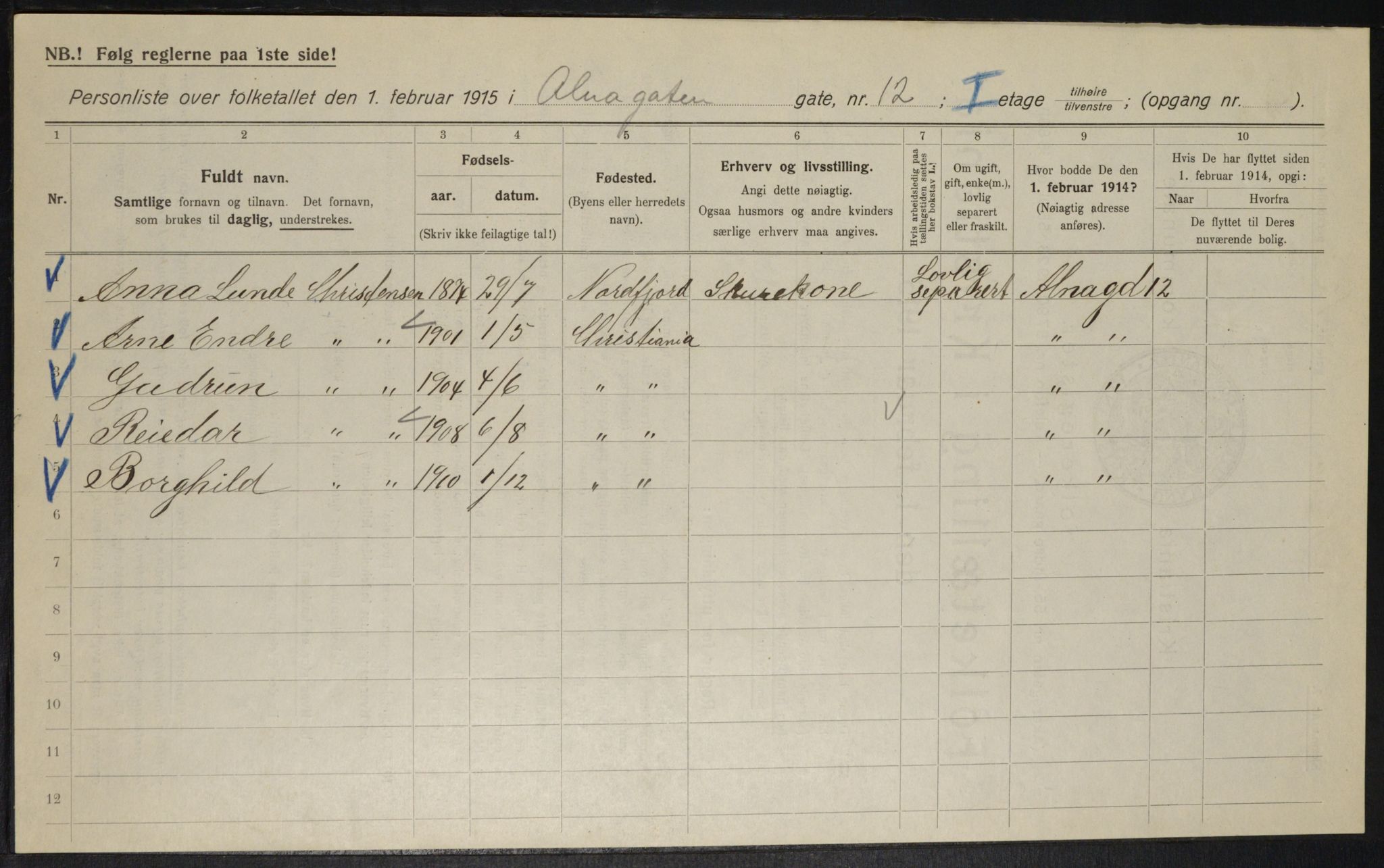 OBA, Kommunal folketelling 1.2.1915 for Kristiania, 1915, s. 1163