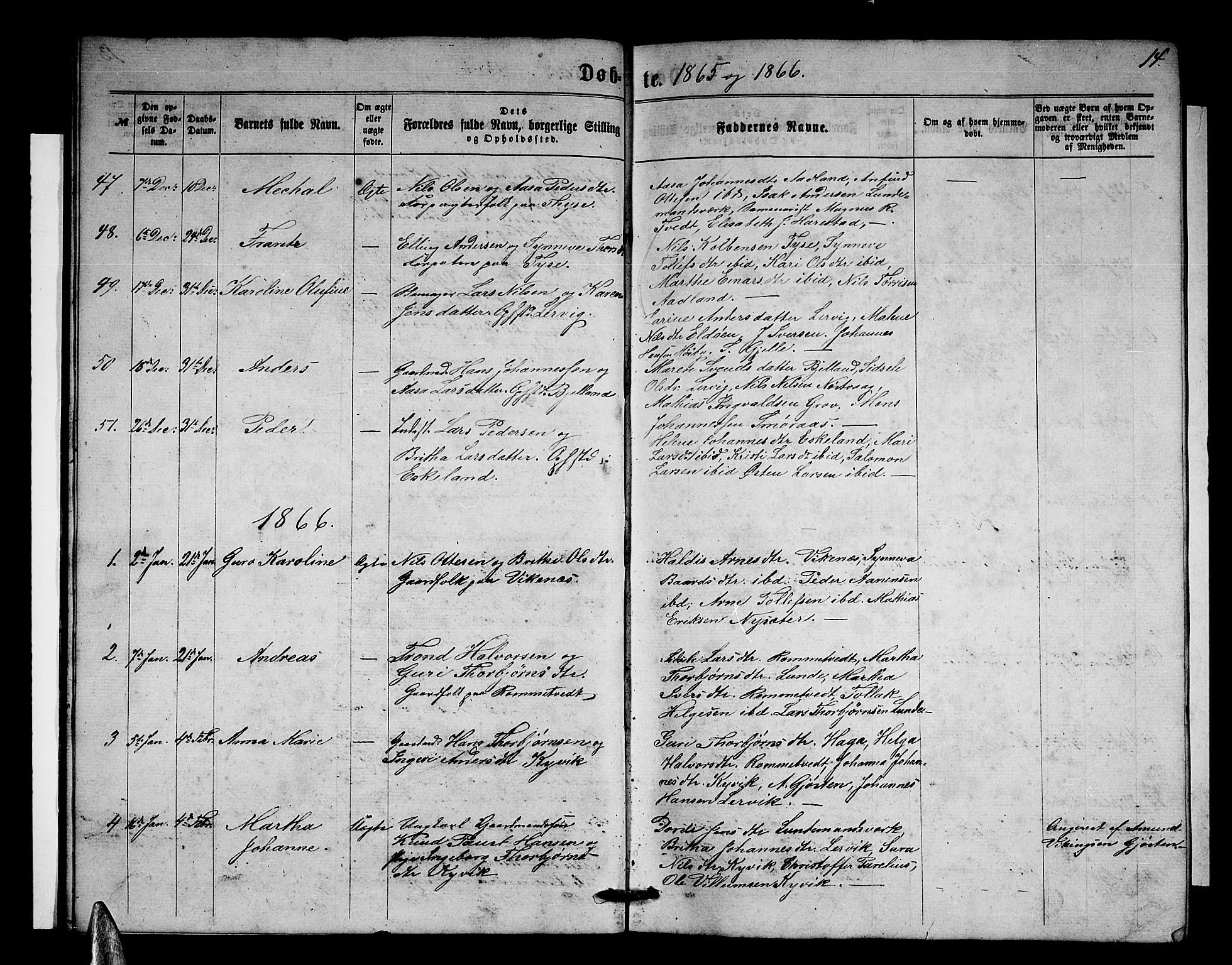 Stord sokneprestembete, AV/SAB-A-78201/H/Hab: Klokkerbok nr. A 1, 1864-1878, s. 14