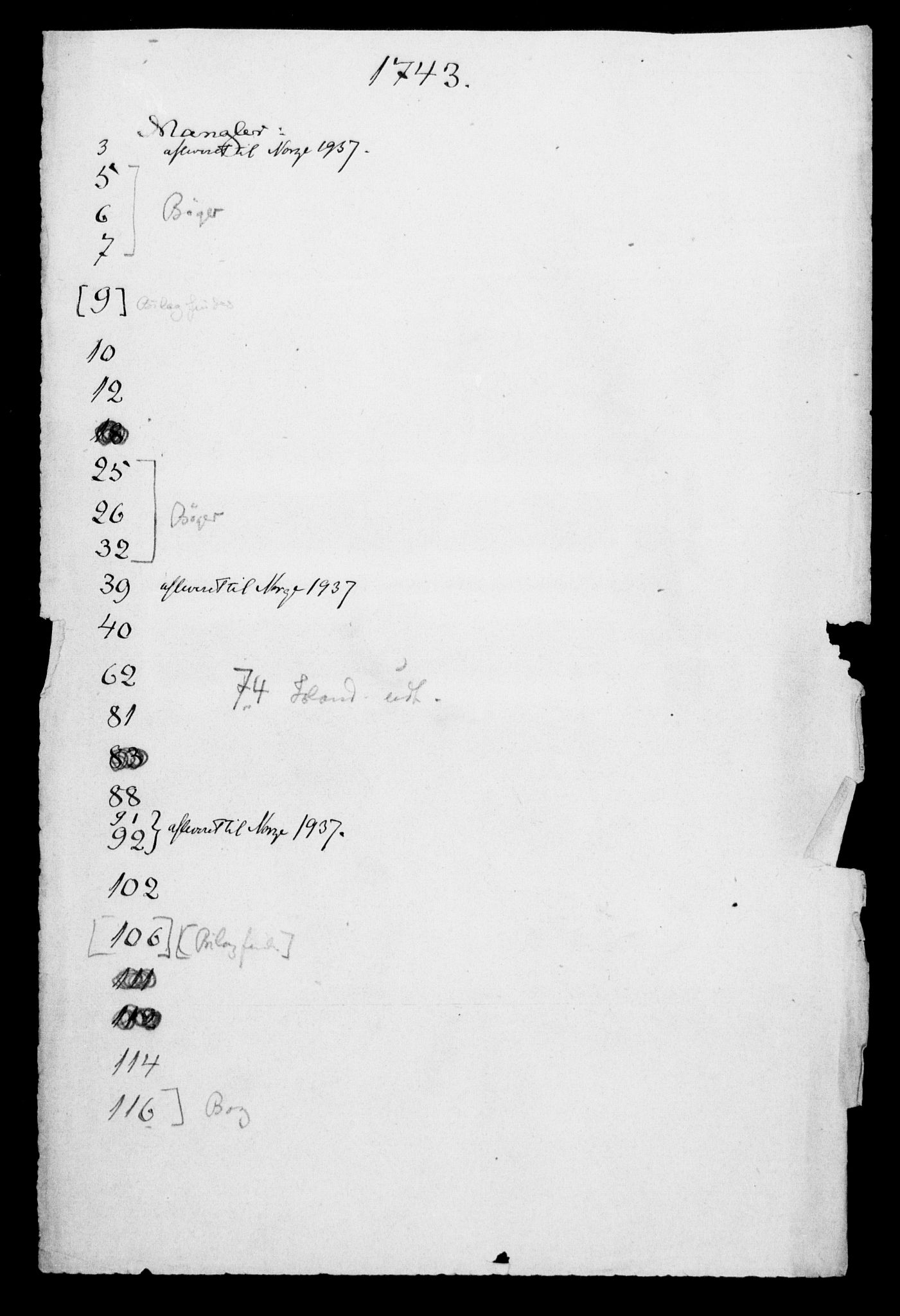 Generalkirkeinspektionskollegiet, DRA/A-0008/F4-06/F4-06-10: Protokollerede indkomne sager, 1743