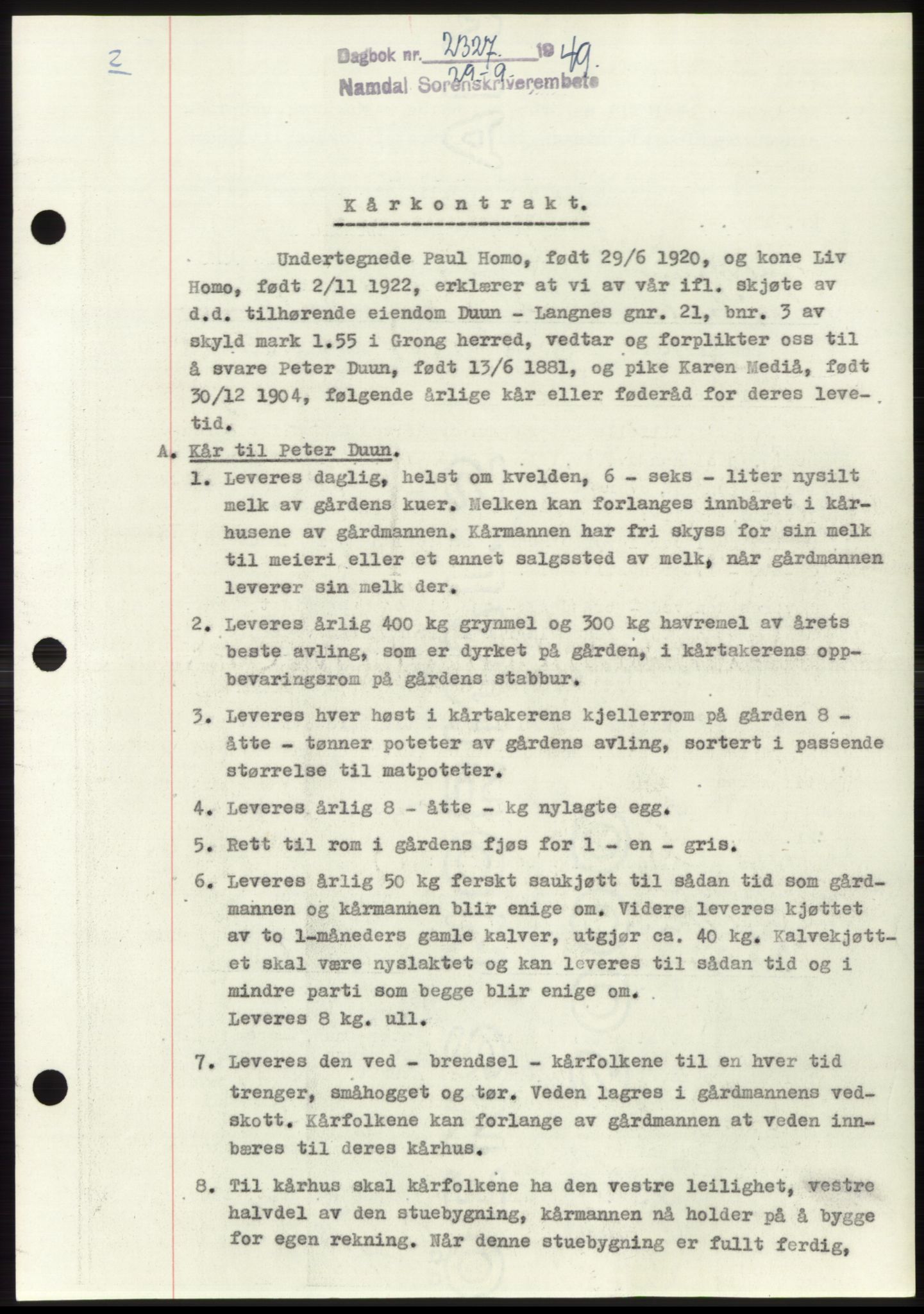 Namdal sorenskriveri, SAT/A-4133/1/2/2C: Pantebok nr. -, 1949-1949, Dagboknr: 2327/1949