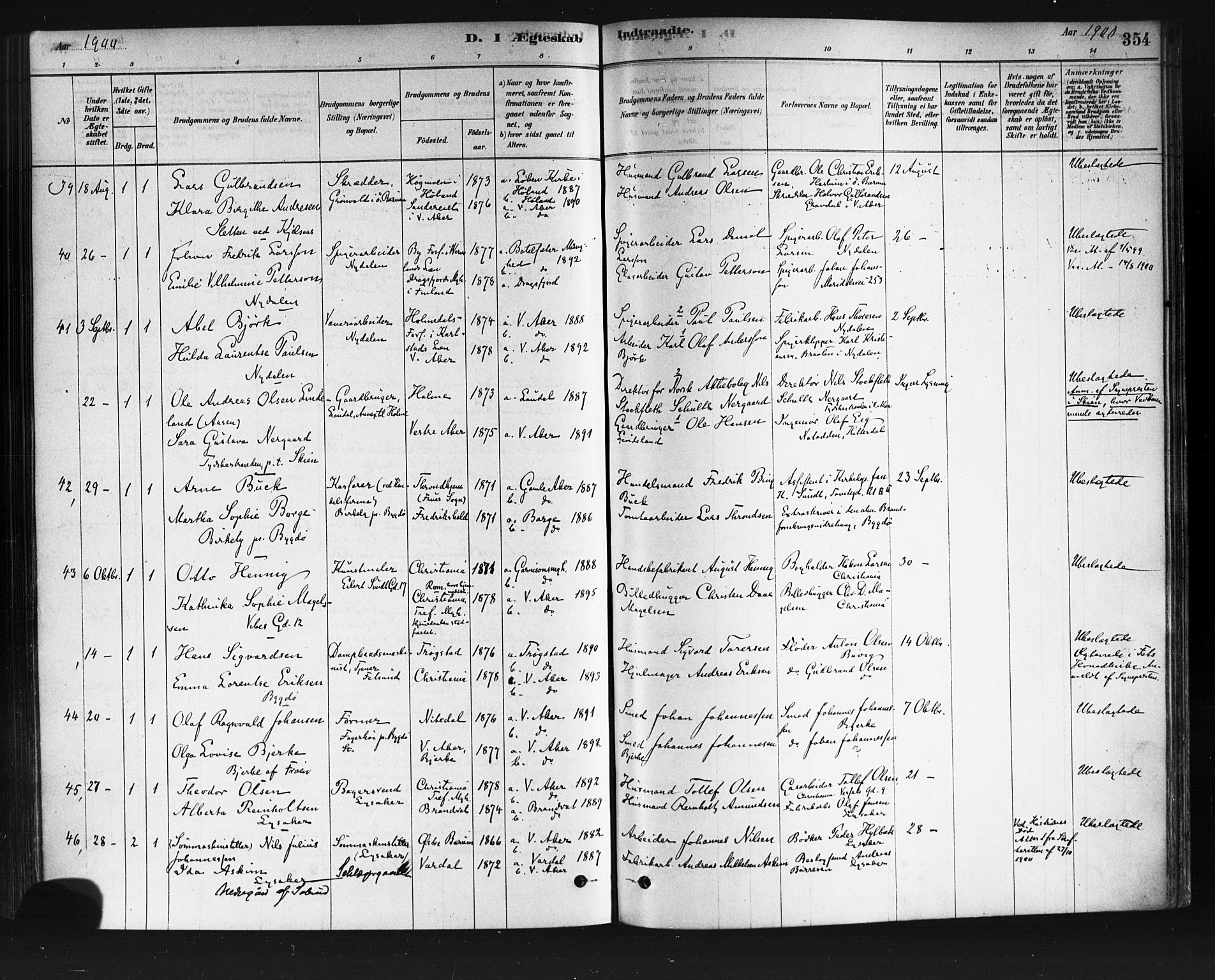Vestre Aker prestekontor Kirkebøker, AV/SAO-A-10025/F/Fa/L0008: Ministerialbok nr. 8, 1878-1903, s. 354
