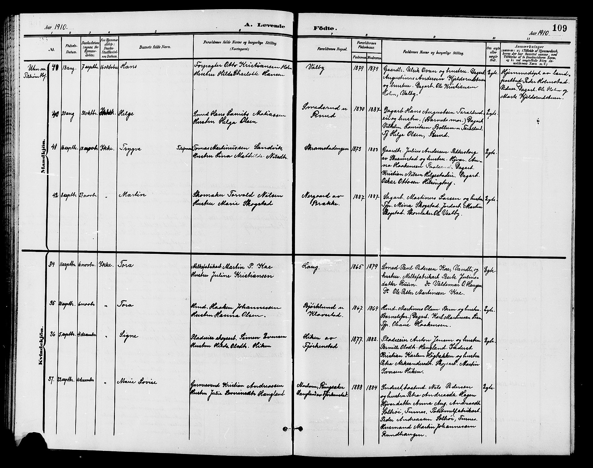 Østre Toten prestekontor, AV/SAH-PREST-104/H/Ha/Hab/L0007: Klokkerbok nr. 7, 1901-1912, s. 109