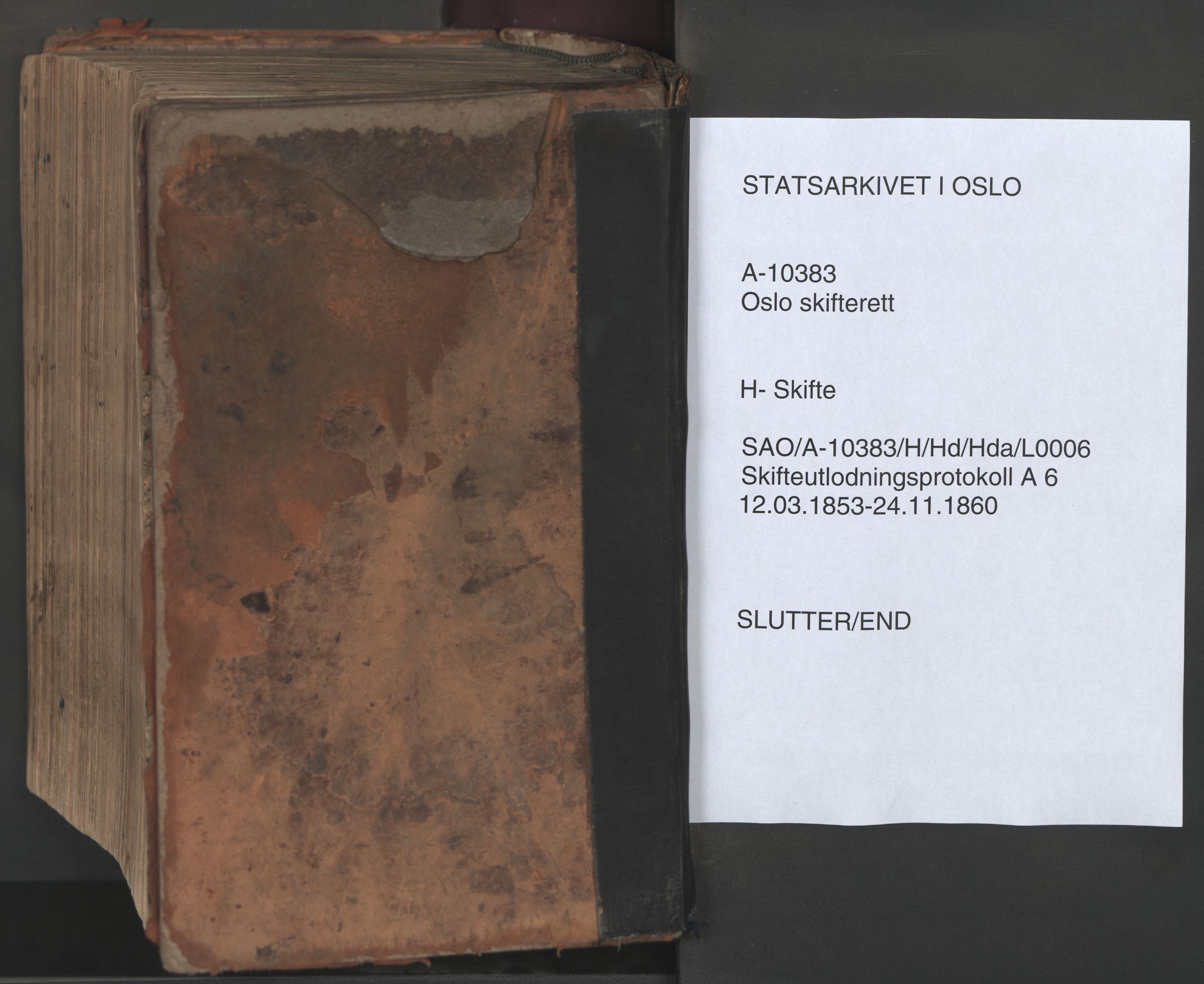 Oslo skifterett, AV/SAO-A-10383/H/Hd/Hda/L0006: Skifteutlodningsprotokoll, 1853-1860