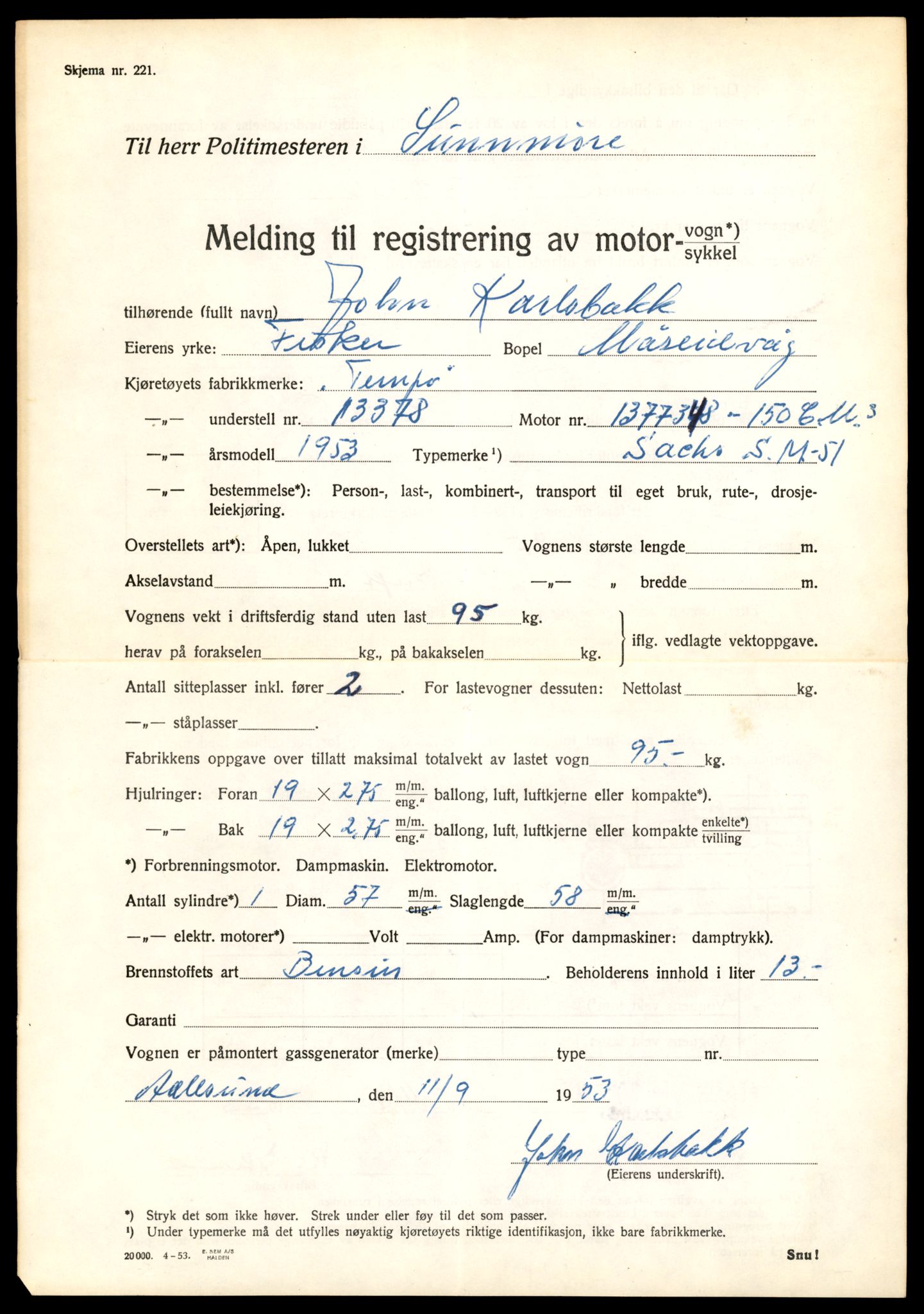 Møre og Romsdal vegkontor - Ålesund trafikkstasjon, AV/SAT-A-4099/F/Fe/L0036: Registreringskort for kjøretøy T 12831 - T 13030, 1927-1998, s. 2983