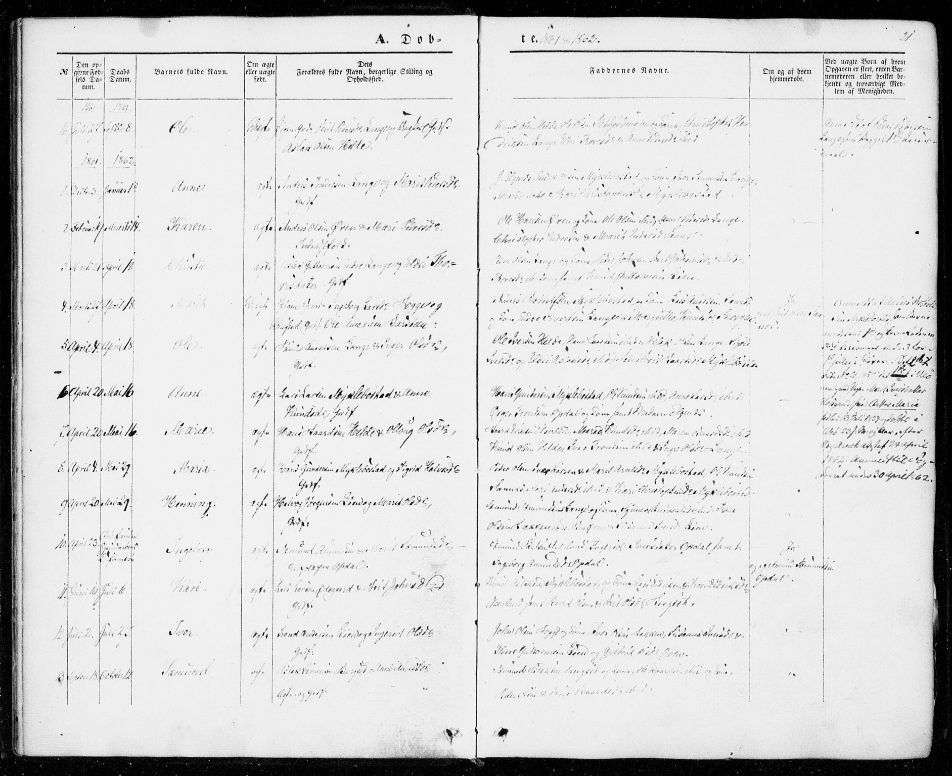 Ministerialprotokoller, klokkerbøker og fødselsregistre - Møre og Romsdal, AV/SAT-A-1454/554/L0643: Ministerialbok nr. 554A01, 1846-1879, s. 21