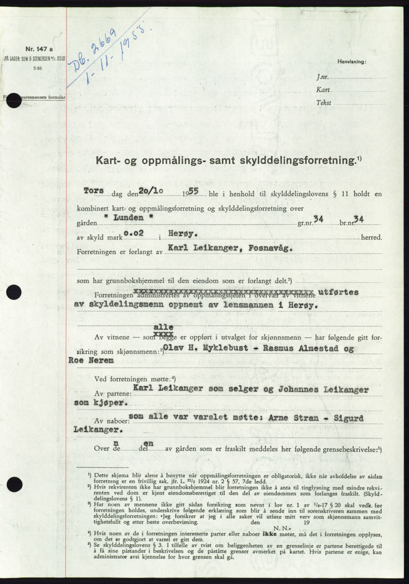Søre Sunnmøre sorenskriveri, SAT/A-4122/1/2/2C/L0102: Pantebok nr. 28A, 1955-1956, Dagboknr: 2669/1955