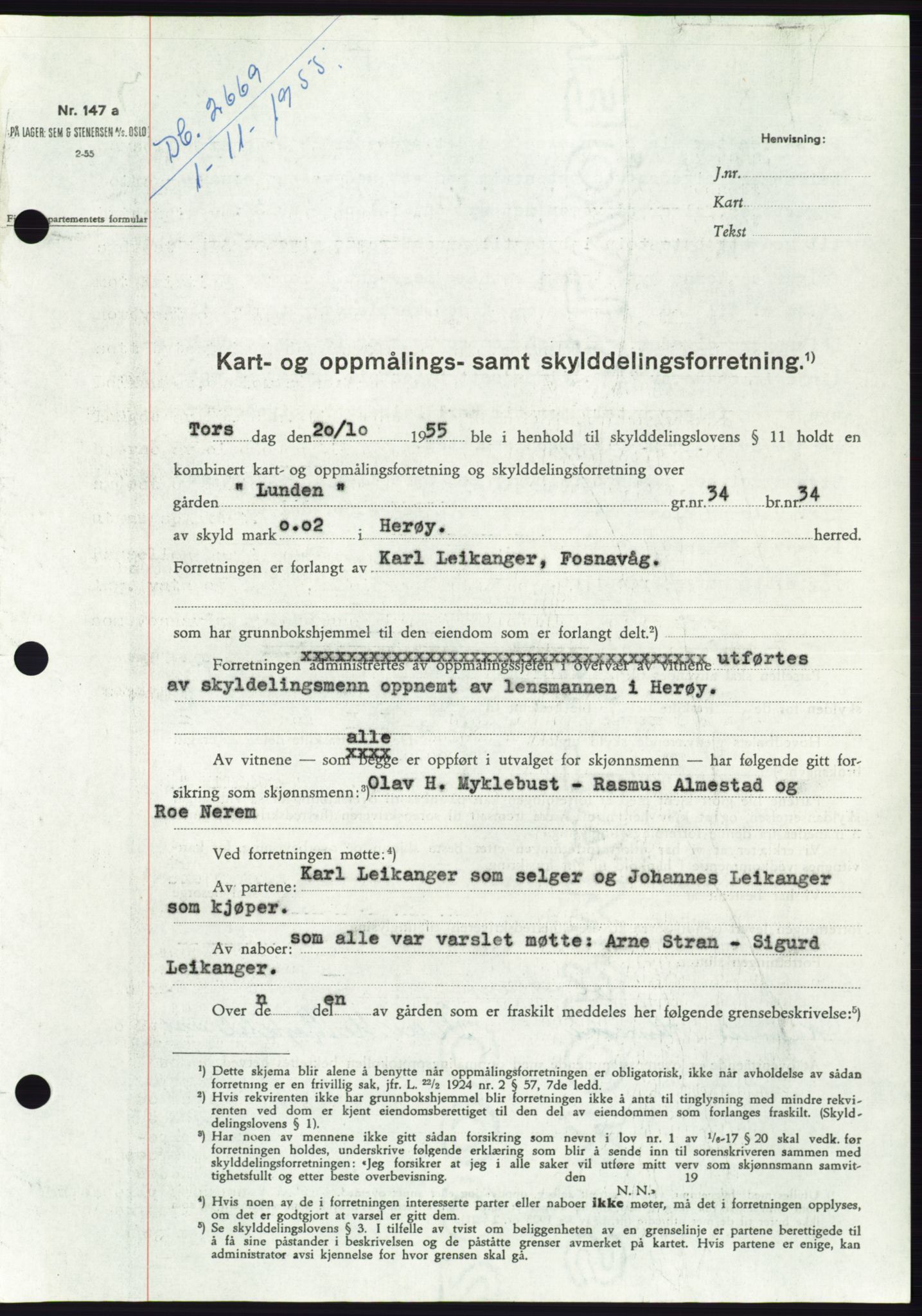 Søre Sunnmøre sorenskriveri, AV/SAT-A-4122/1/2/2C/L0102: Pantebok nr. 28A, 1955-1956, Dagboknr: 2669/1955