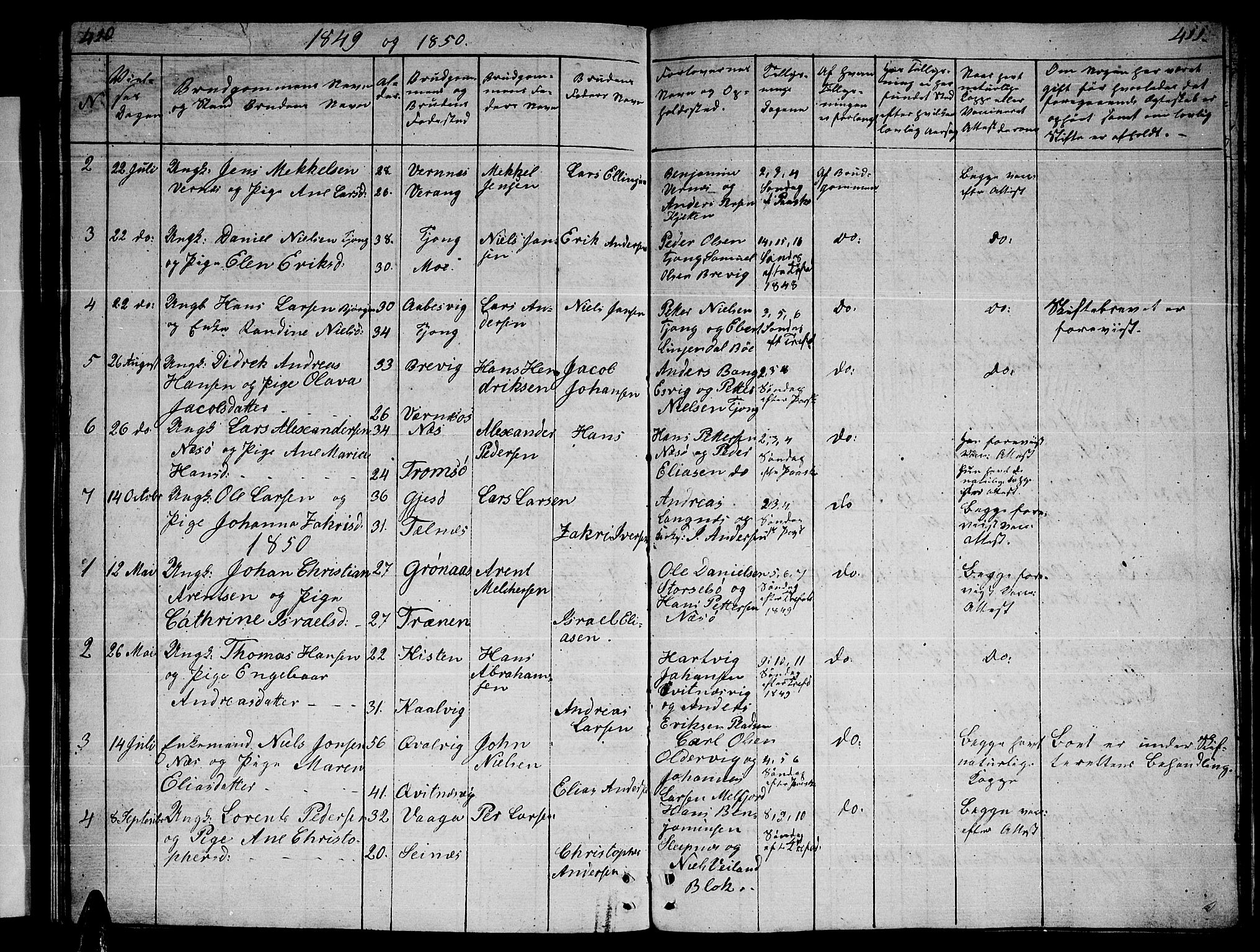 Ministerialprotokoller, klokkerbøker og fødselsregistre - Nordland, AV/SAT-A-1459/841/L0618: Klokkerbok nr. 841C02, 1833-1855, s. 410-411