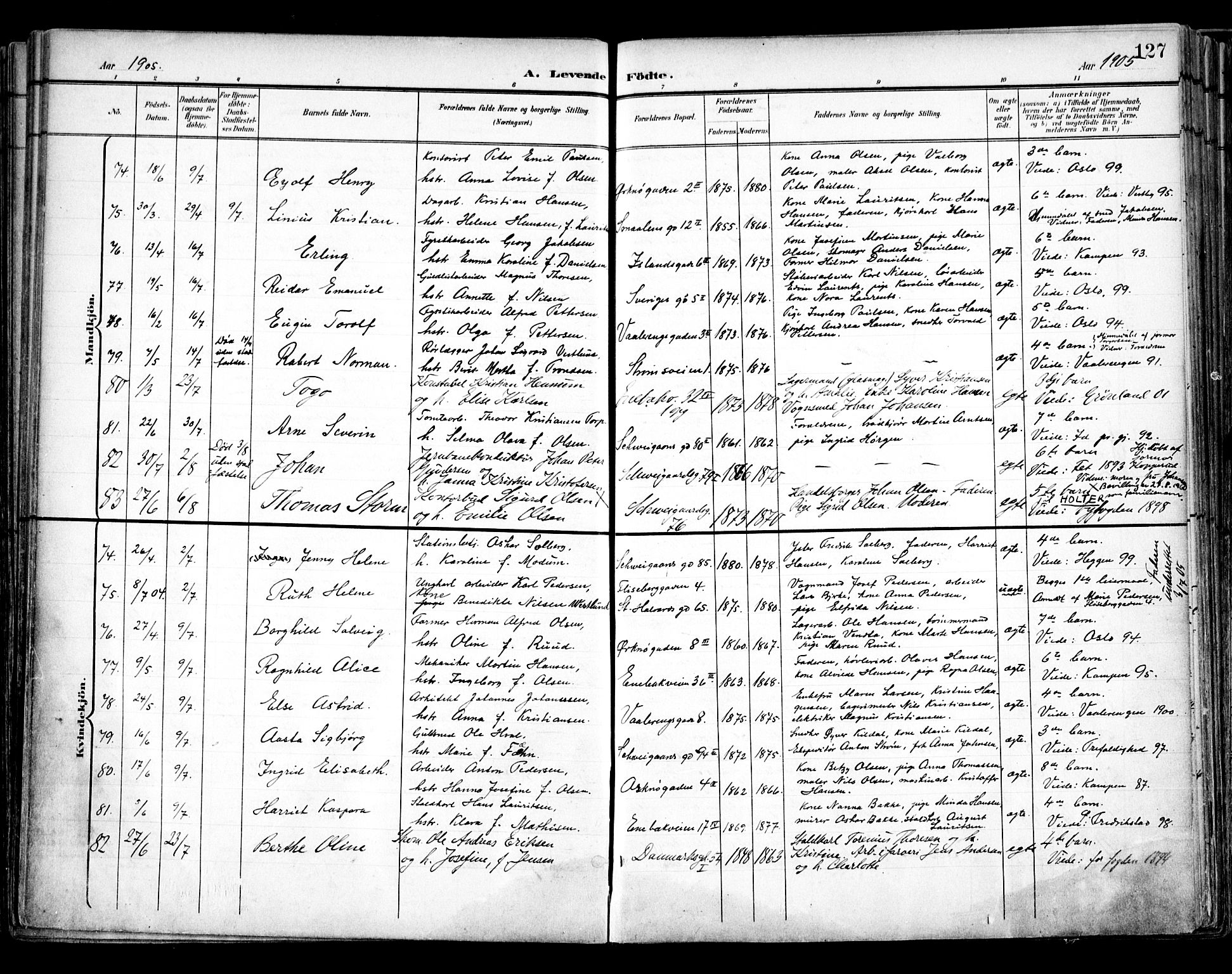 Vålerengen prestekontor Kirkebøker, AV/SAO-A-10878/F/Fa/L0001: Ministerialbok nr. 1, 1899-1915, s. 127