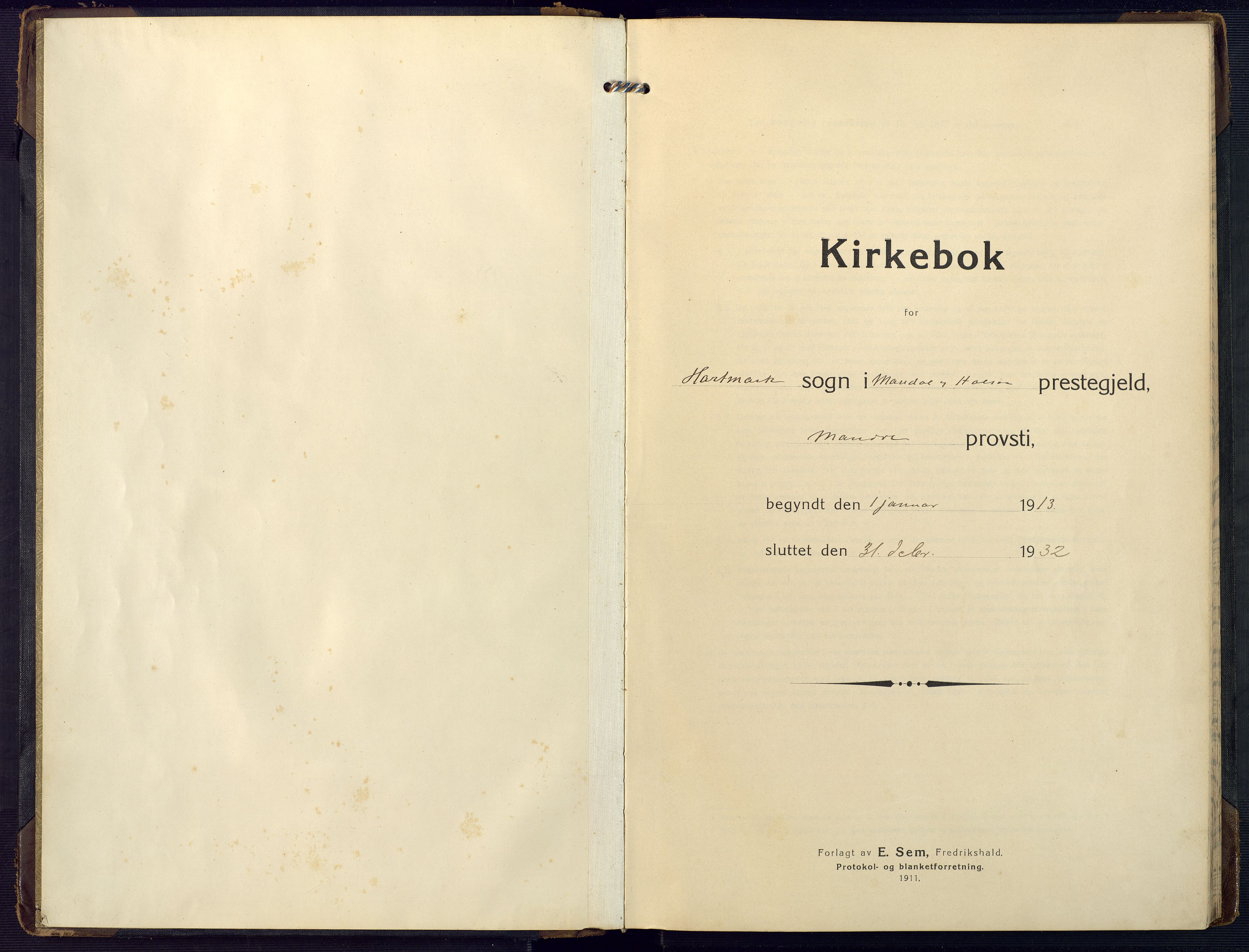 Mandal sokneprestkontor, SAK/1111-0030/F/Fa/Fab/L0003: Ministerialbok nr. A 3, 1913-1933