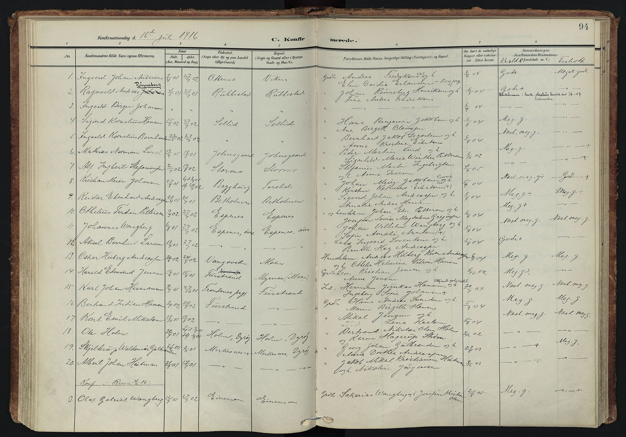 Tranøy sokneprestkontor, AV/SATØ-S-1313/I/Ia/Iaa/L0014kirke: Ministerialbok nr. 14, 1905-1919, s. 94