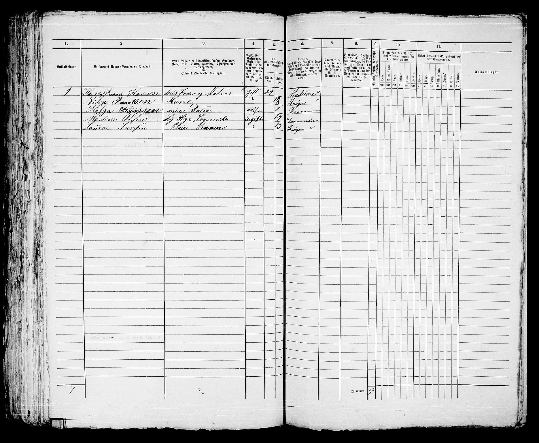 RA, Folketelling 1865 for 0602bP Strømsø prestegjeld i Drammen kjøpstad, 1865, s. 828