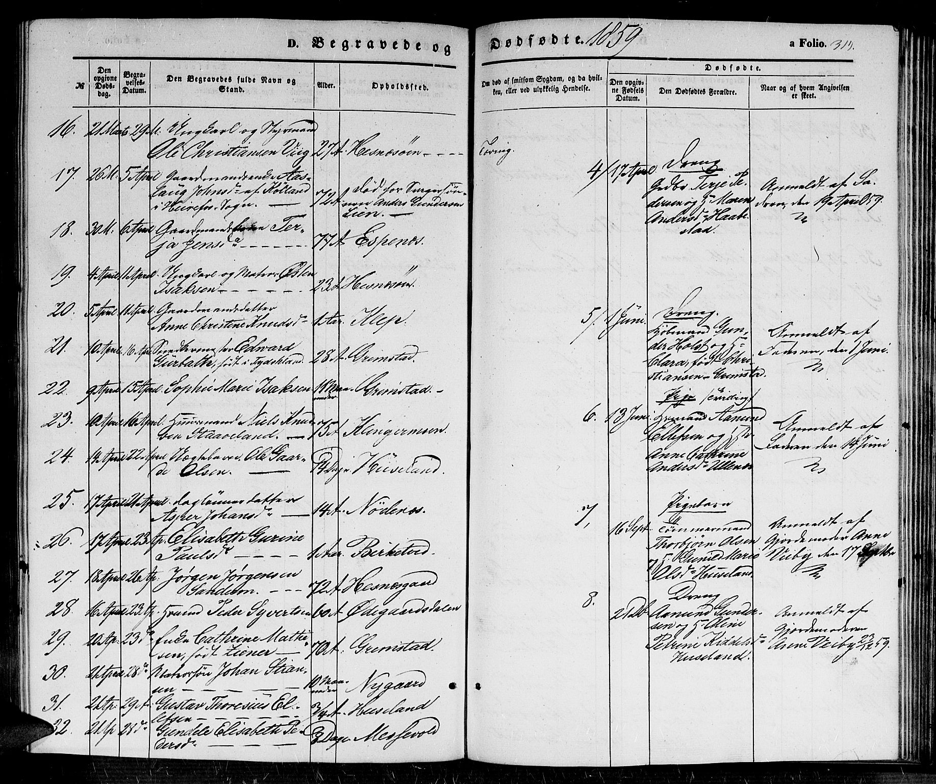Fjære sokneprestkontor, AV/SAK-1111-0011/F/Fb/L0008: Klokkerbok nr. B 8, 1854-1867, s. 314