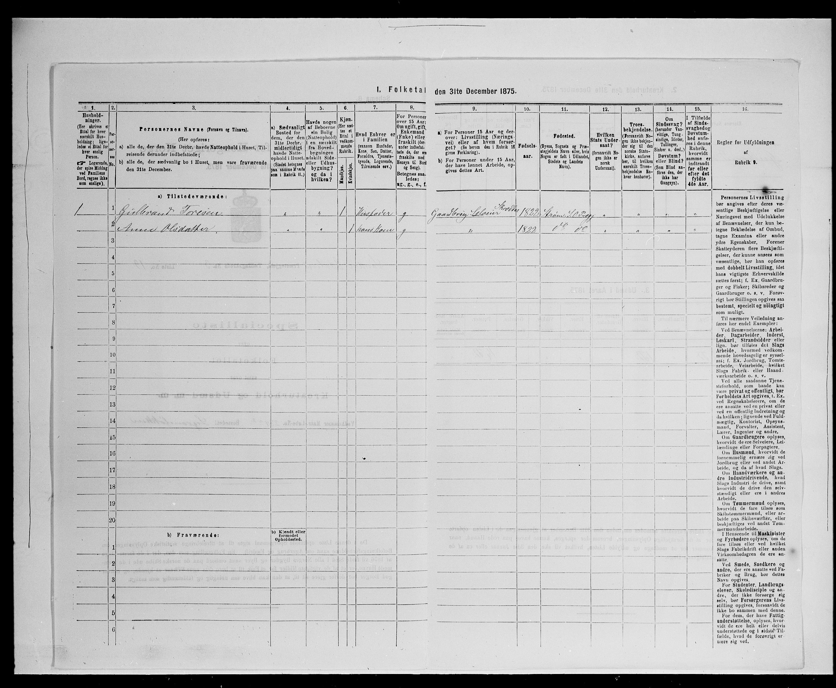 SAH, Folketelling 1875 for 0419P Sør-Odal prestegjeld, 1875, s. 419