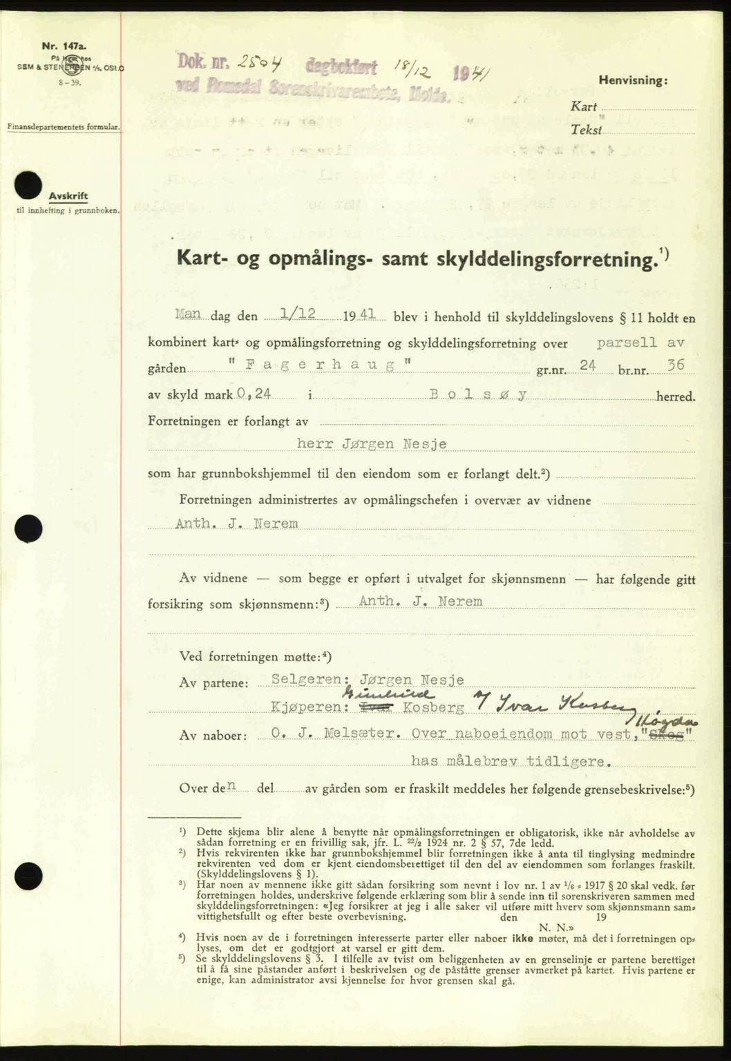 Romsdal sorenskriveri, AV/SAT-A-4149/1/2/2C: Pantebok nr. A11, 1941-1942, Dagboknr: 2504/1941