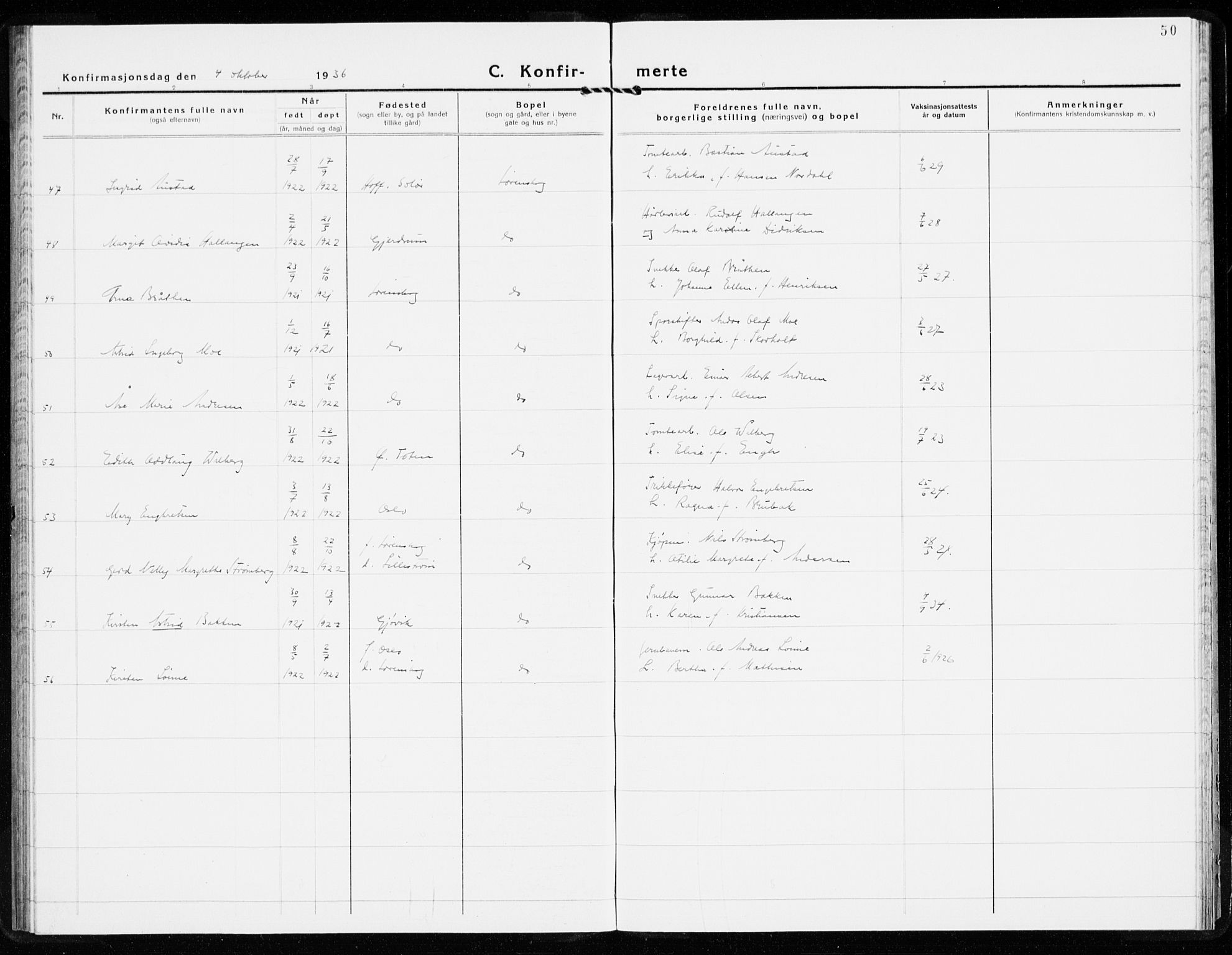 Skedsmo prestekontor Kirkebøker, SAO/A-10033a/F/Fb/L0004: Ministerialbok nr. II 4, 1931-1943, s. 50