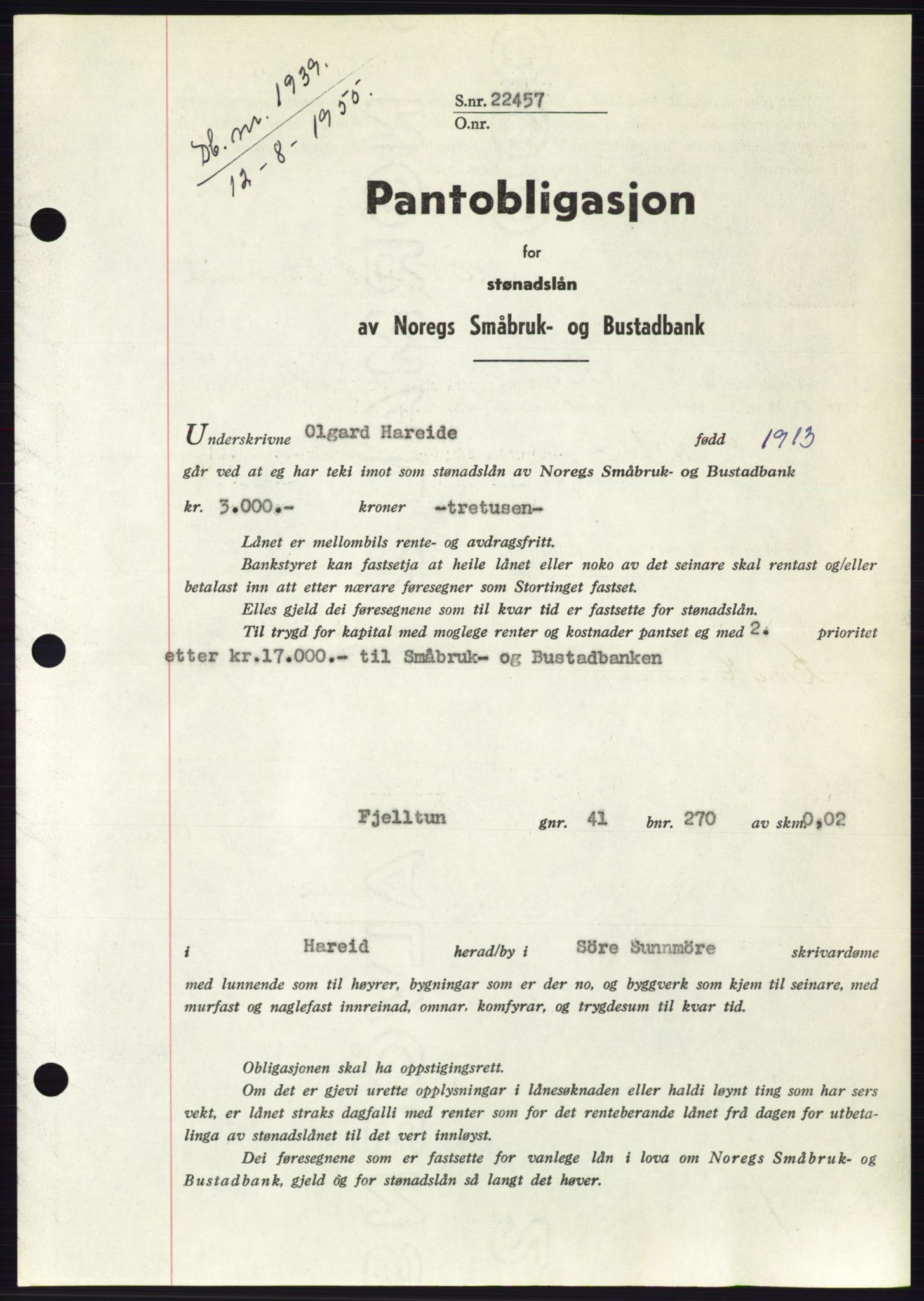Søre Sunnmøre sorenskriveri, SAT/A-4122/1/2/2C/L0127: Pantebok nr. 15B, 1955-1955, Dagboknr: 1939/1955