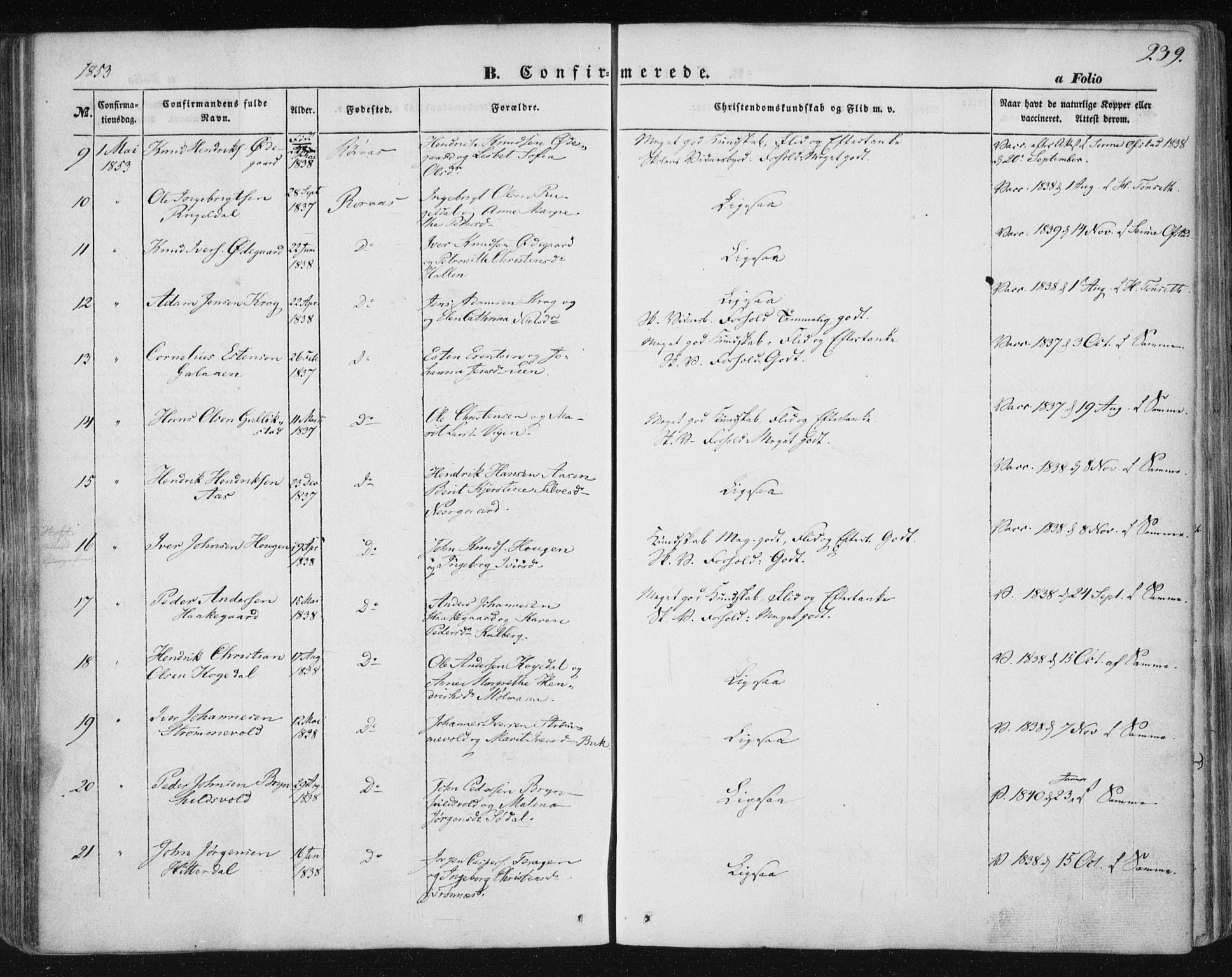 Ministerialprotokoller, klokkerbøker og fødselsregistre - Sør-Trøndelag, SAT/A-1456/681/L0931: Ministerialbok nr. 681A09, 1845-1859, s. 239