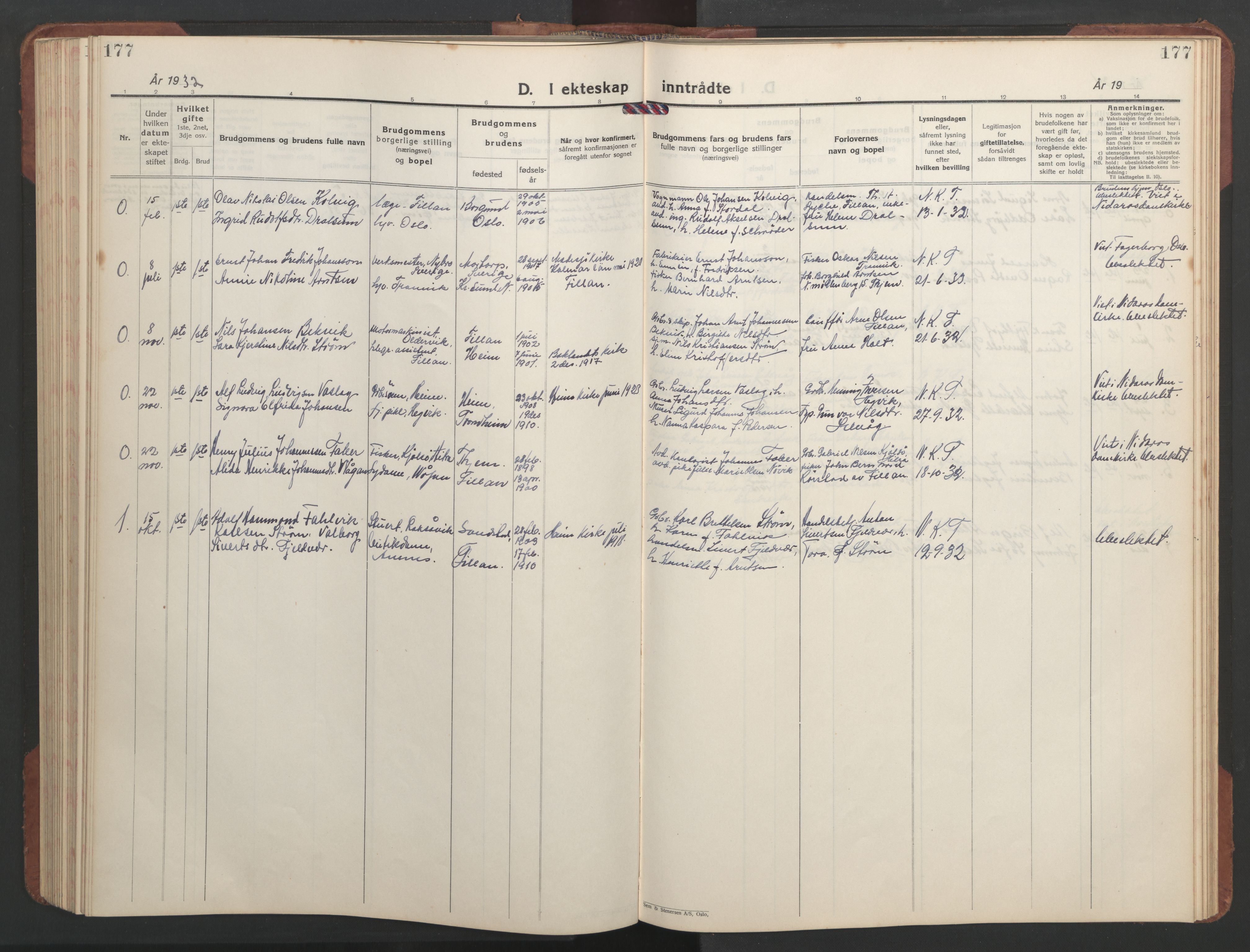 Ministerialprotokoller, klokkerbøker og fødselsregistre - Sør-Trøndelag, AV/SAT-A-1456/637/L0564: Klokkerbok nr. 637C05, 1928-1968, s. 177