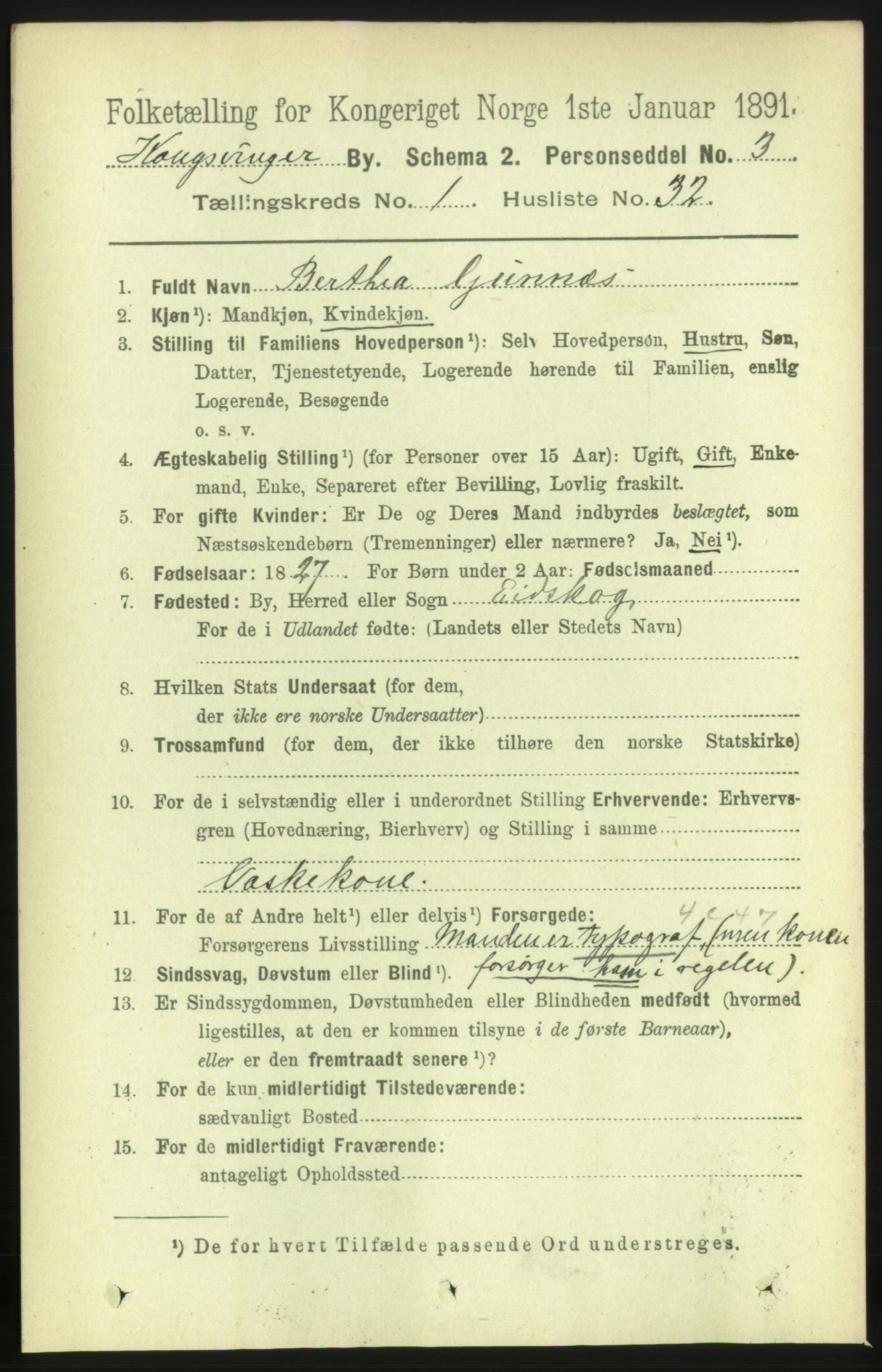 RA, Folketelling 1891 for 0402 Kongsvinger kjøpstad, 1891, s. 639