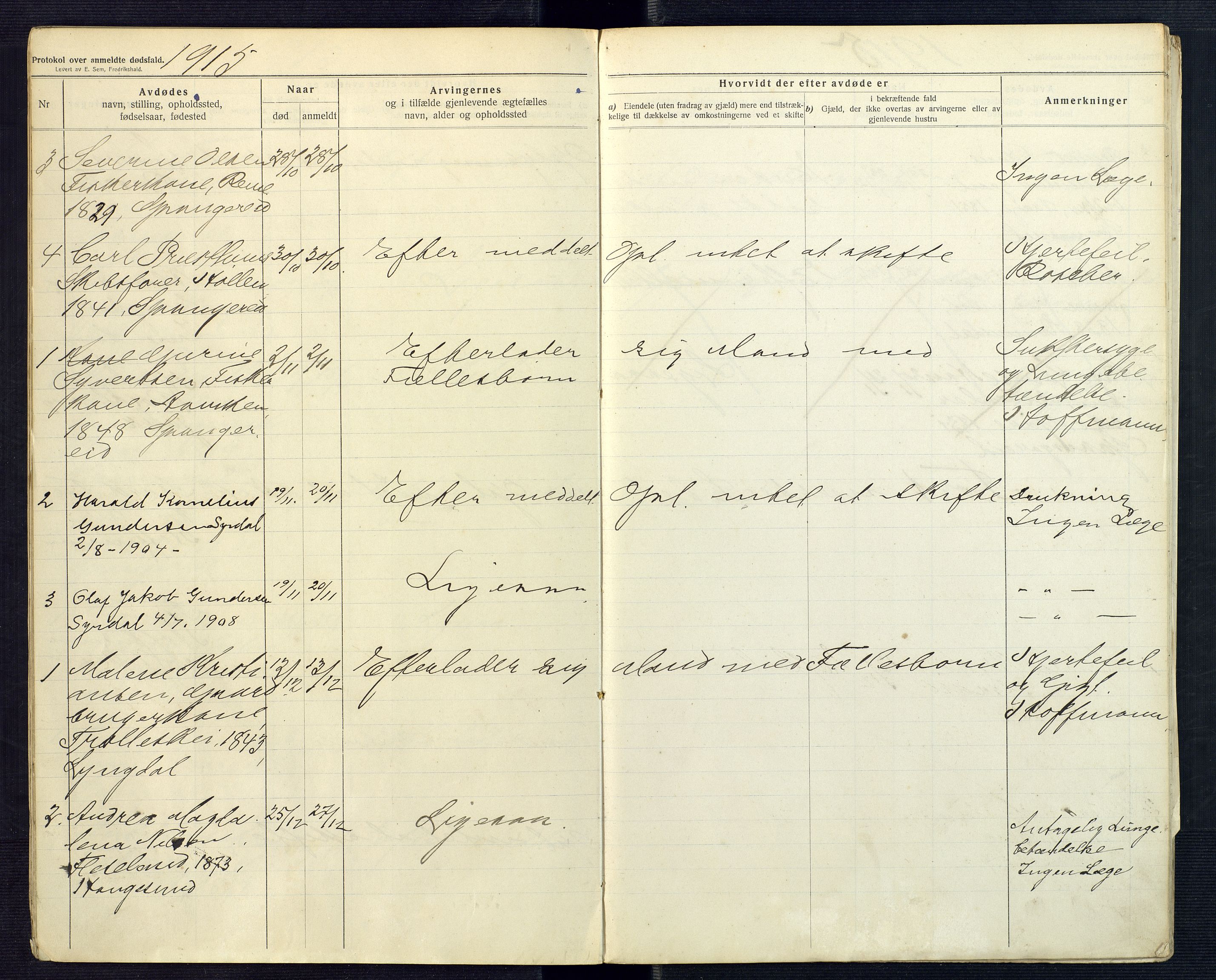 Mandal sorenskriveri, AV/SAK-1221-0005/001/H/Ha/L0018: Dødsfall Spangereid nr 17, 1912-1918
