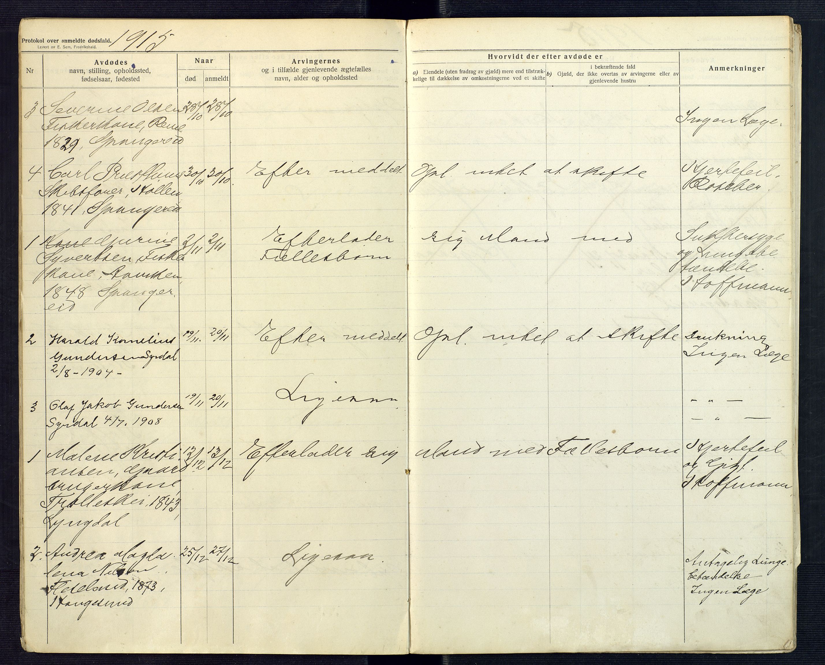 Mandal sorenskriveri, SAK/1221-0005/001/H/Ha/L0018: Dødsfall Spangereid nr 17, 1912-1918